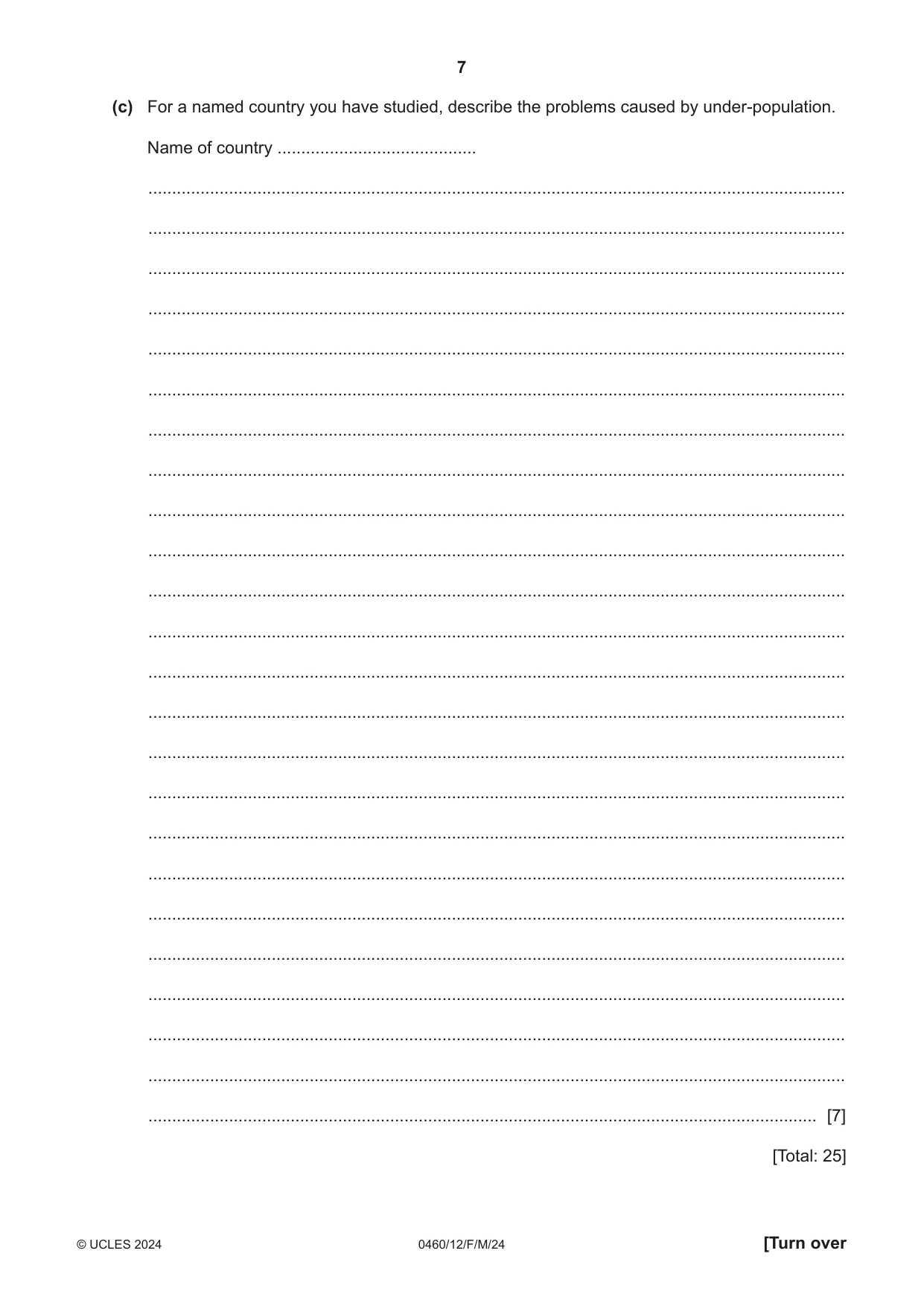 Cambridge IGCSE Geography 0460 2024 Feb/March Paper 1 · Variant 2 question paper, page 7 of 28