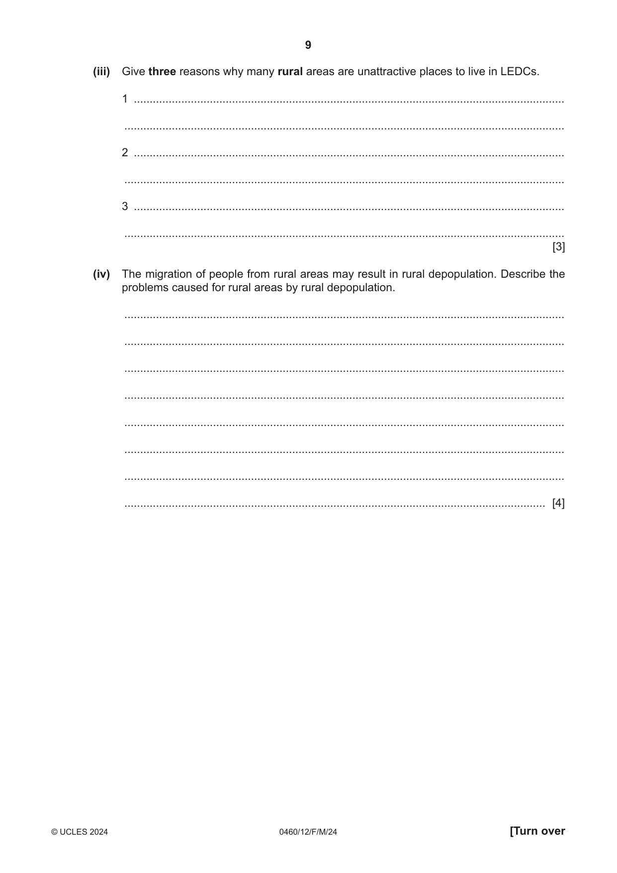Cambridge IGCSE Geography 0460 2024 Feb/March Paper 1 · Variant 2 question paper, page 9 of 28
