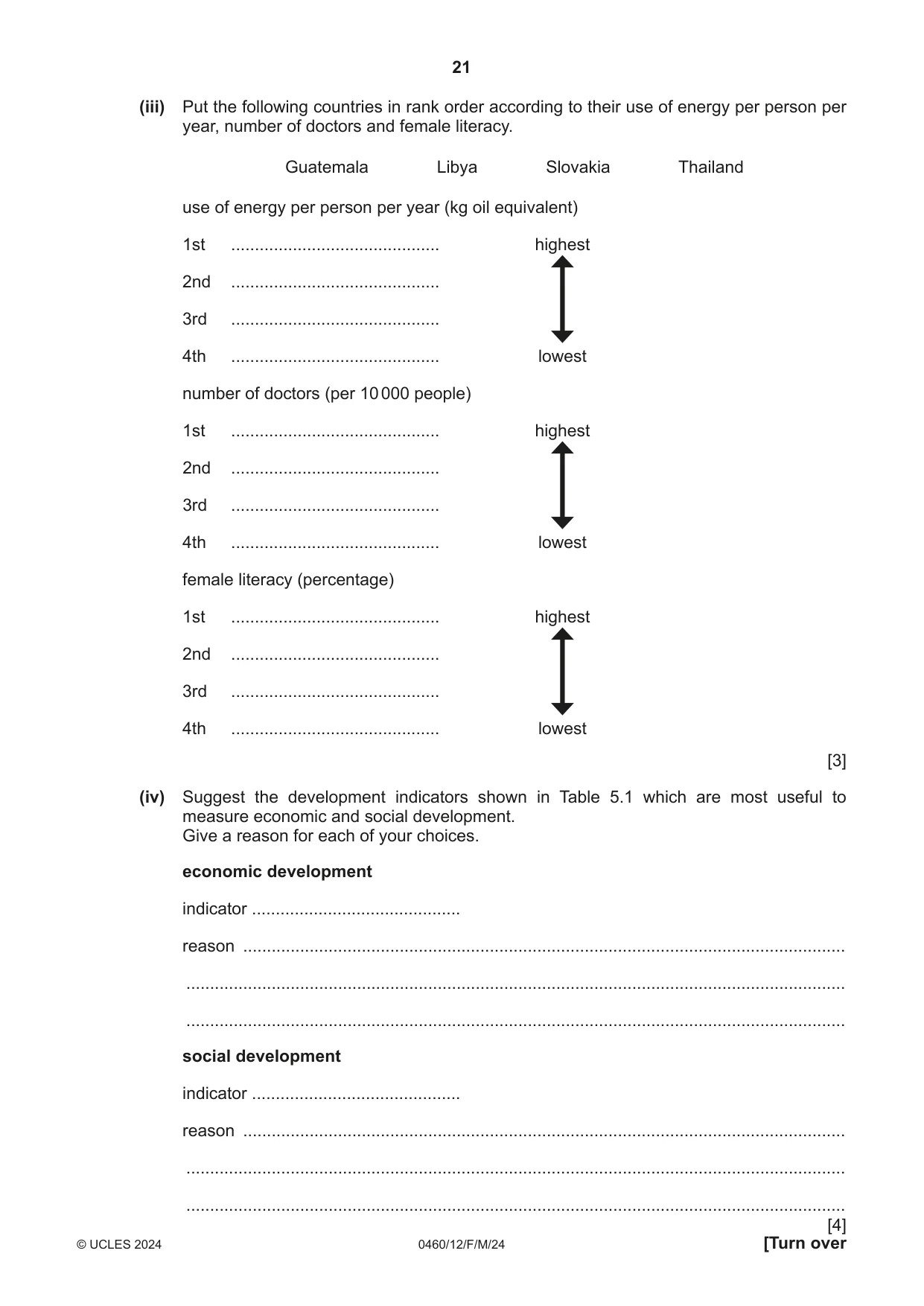 Cambridge IGCSE Geography 0460 2024 Feb/March Paper 1 · Variant 2 question paper, page 21 of 28