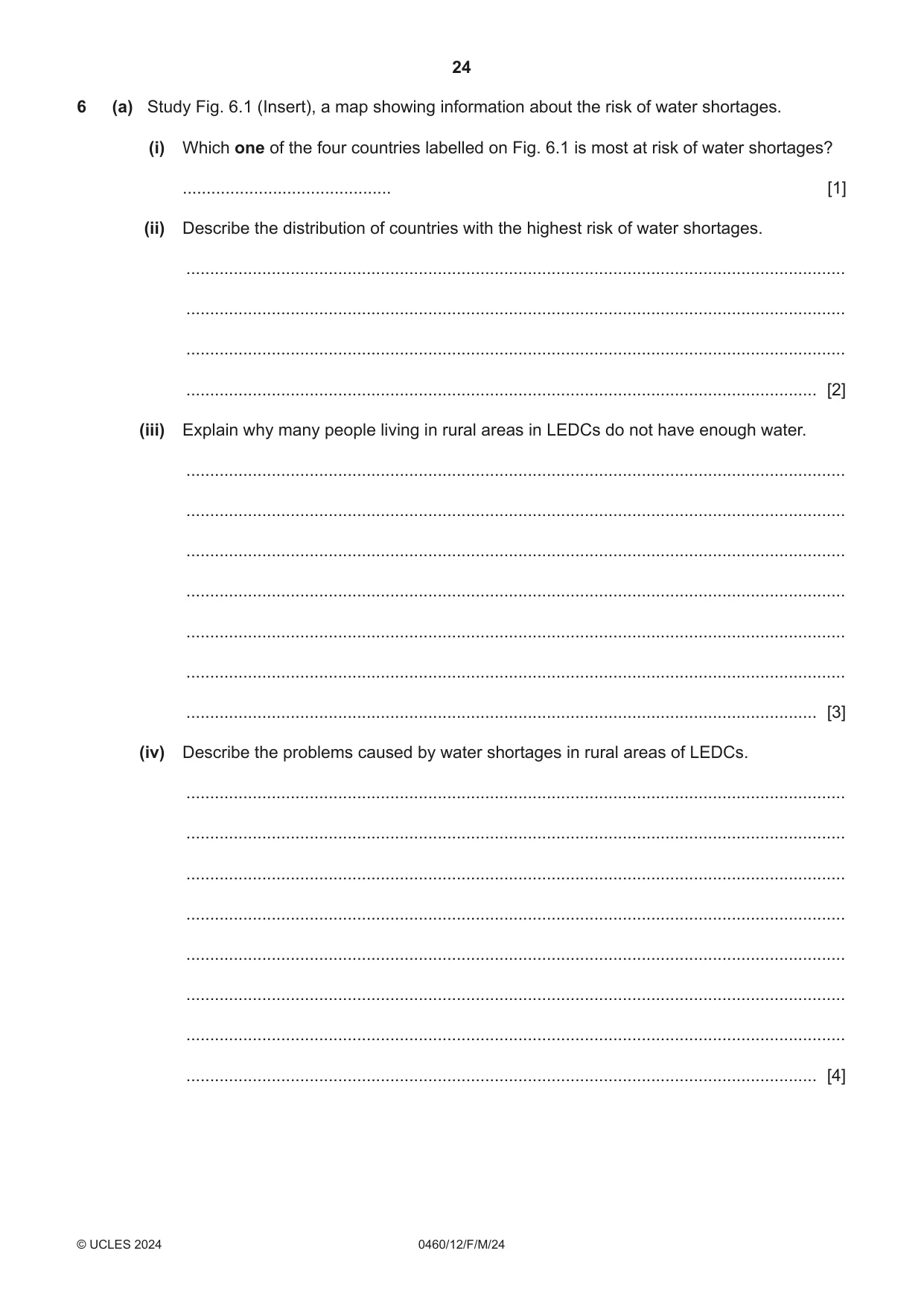 Cambridge IGCSE Geography 0460 2024 Feb/March Paper 1 · Variant 2 question paper, page 24 of 28