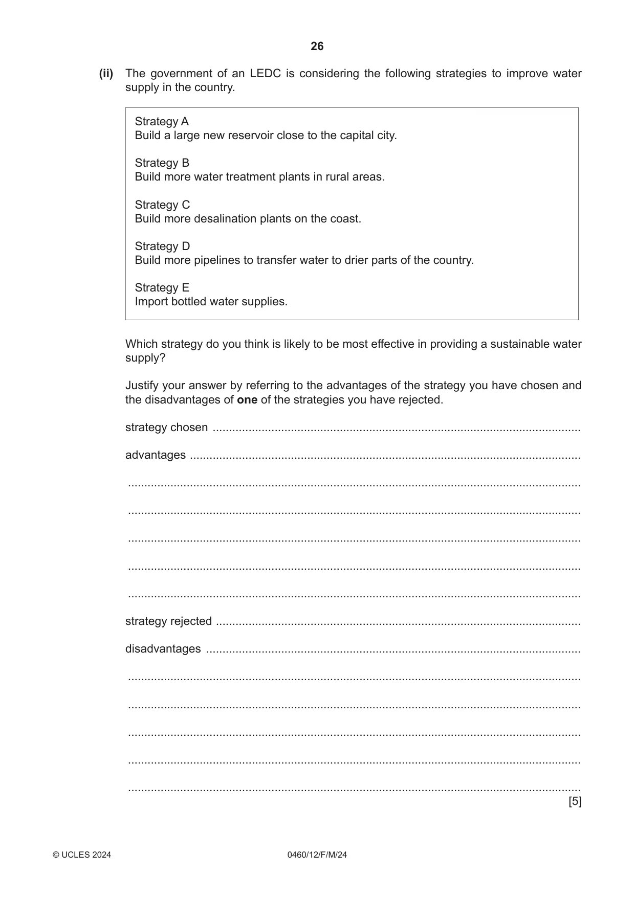 Cambridge IGCSE Geography 0460 2024 Feb/March Paper 1 · Variant 2 question paper, page 26 of 28