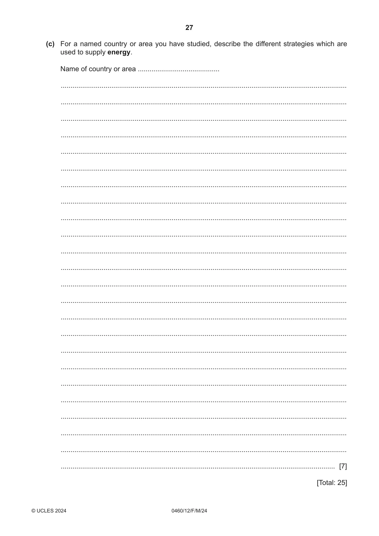 Cambridge IGCSE Geography 0460 2024 Feb/March Paper 1 · Variant 2 question paper, page 27 of 28