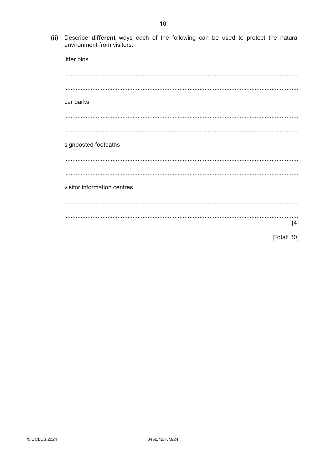 Cambridge IGCSE Geography 0460 2024 Feb/March Paper 4 · Variant 2 question paper, page 10 of 20