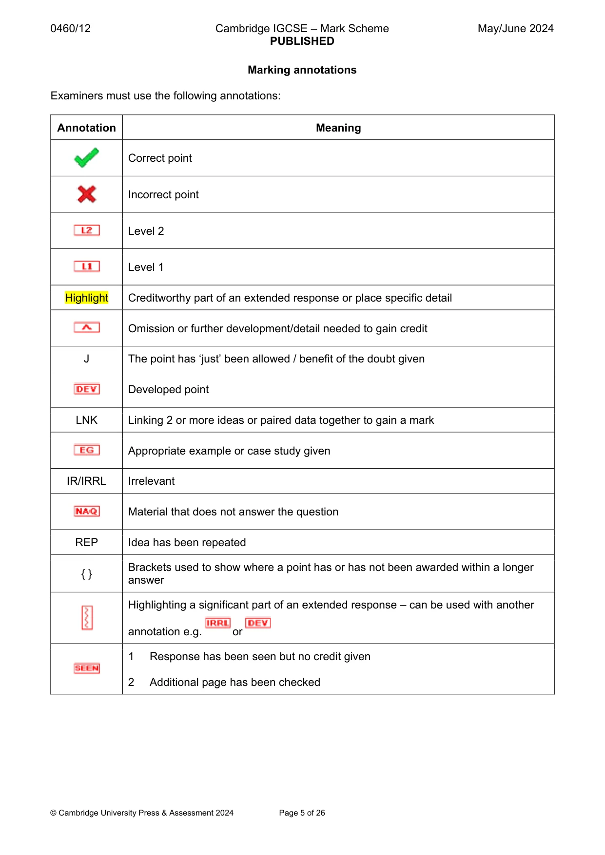 Mark scheme, page 5 of 26