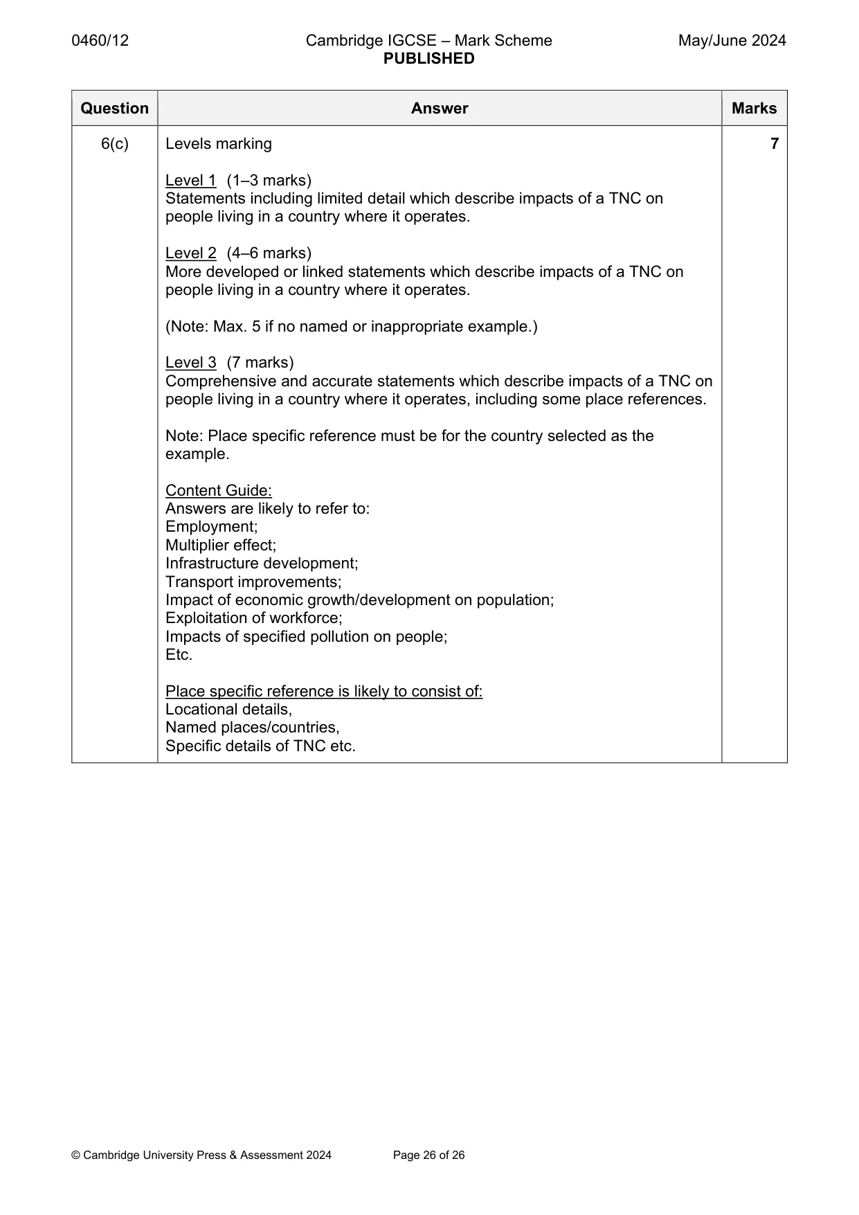 Mark scheme, page 26 of 26