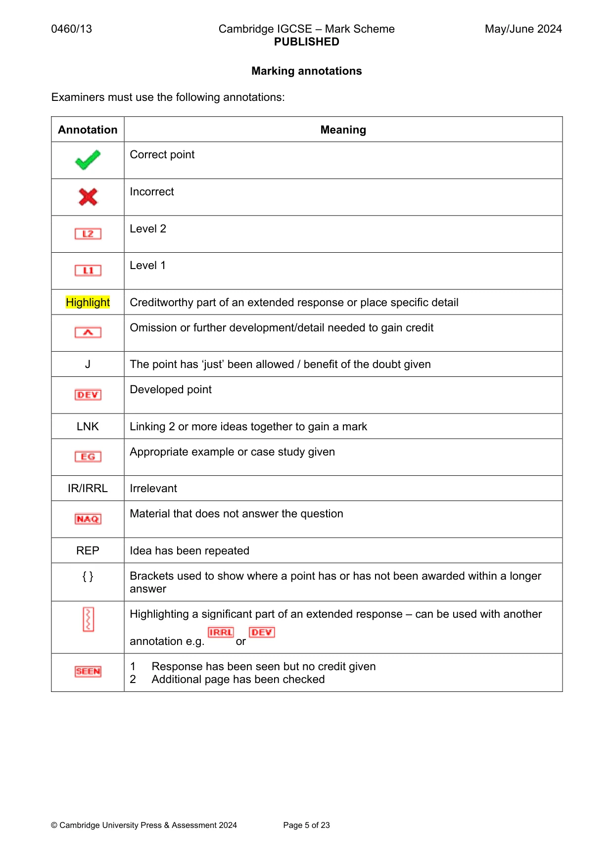 Mark scheme, page 5 of 23