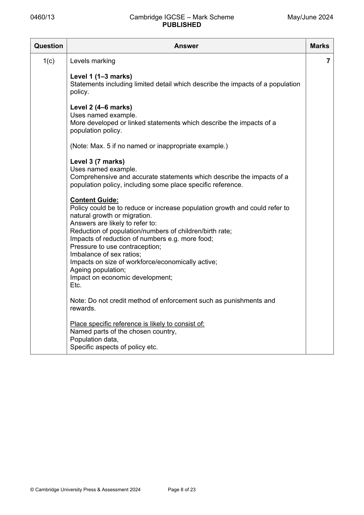 Mark scheme, page 8 of 23