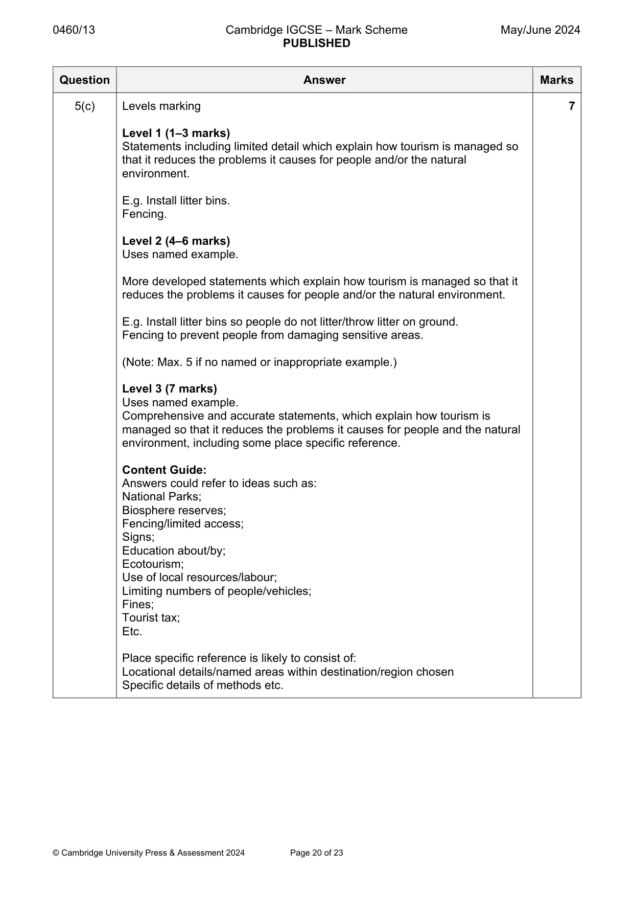 Mark scheme, page 20 of 23