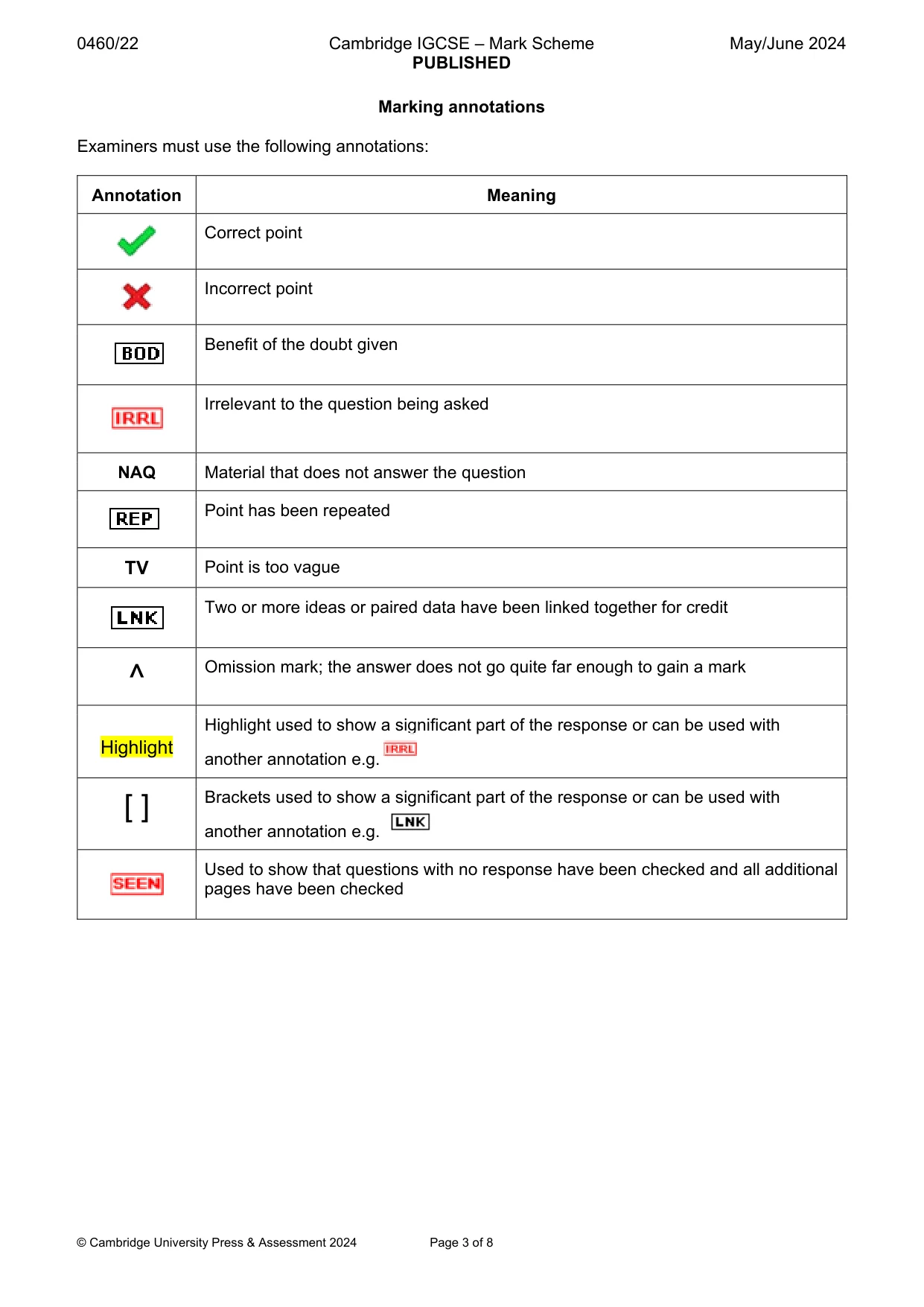 Mark scheme, page 3 of 8