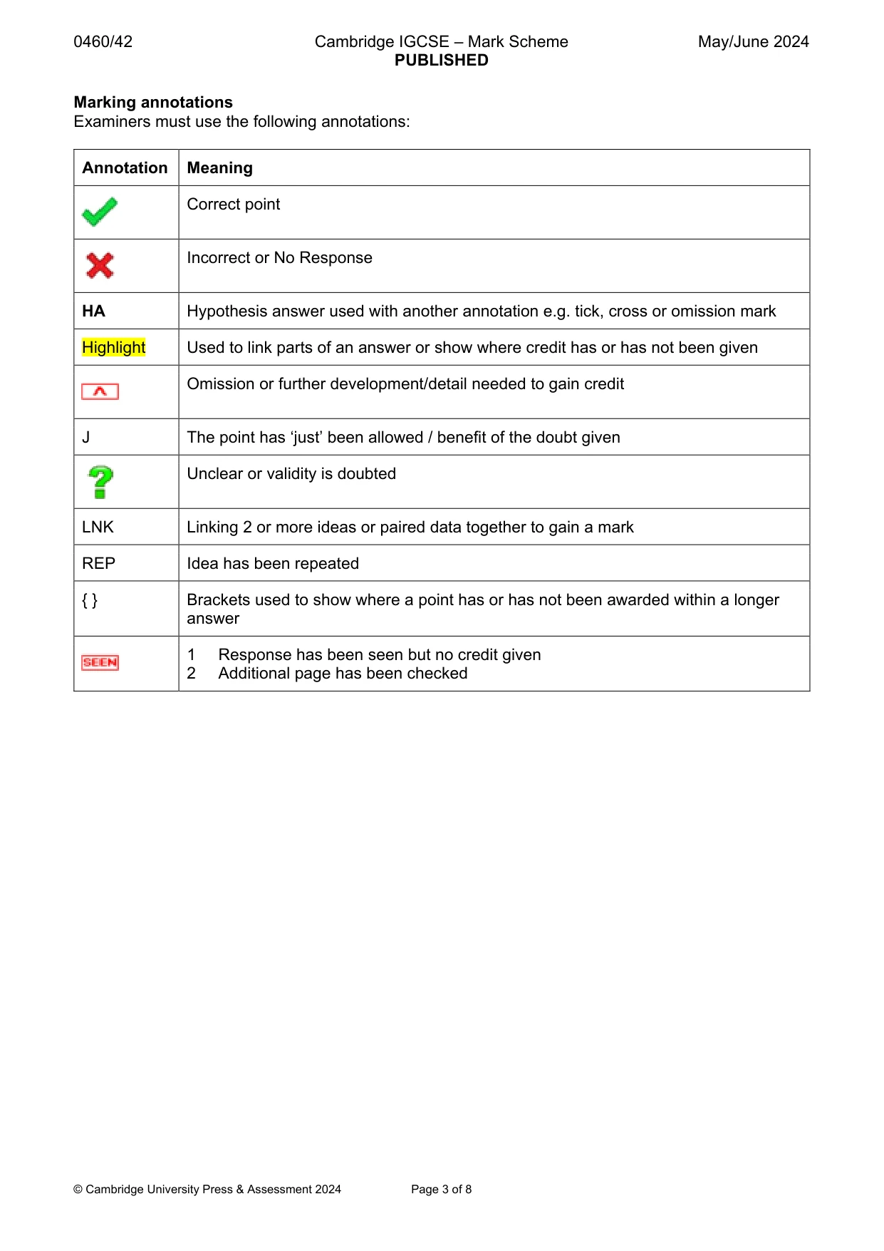 Mark scheme, page 3 of 8