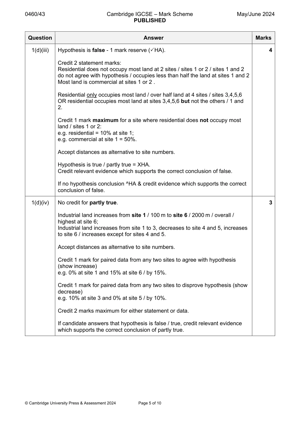 Mark scheme, page 5 of 10
