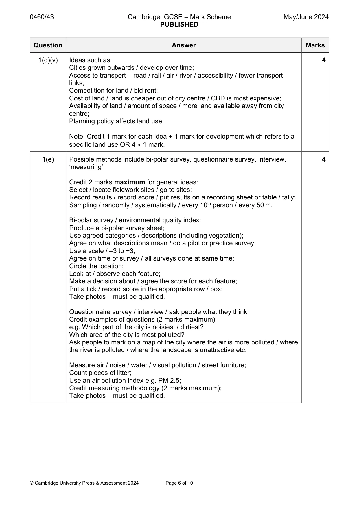 Mark scheme, page 6 of 10