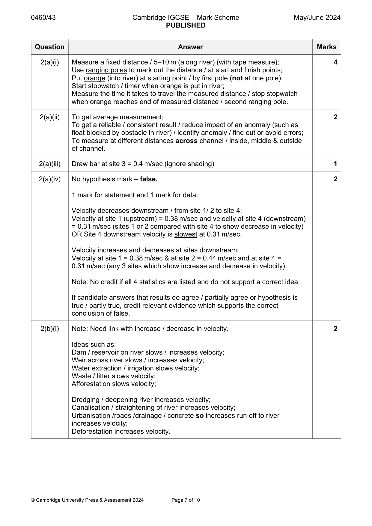 Mark scheme, page 7 of 10