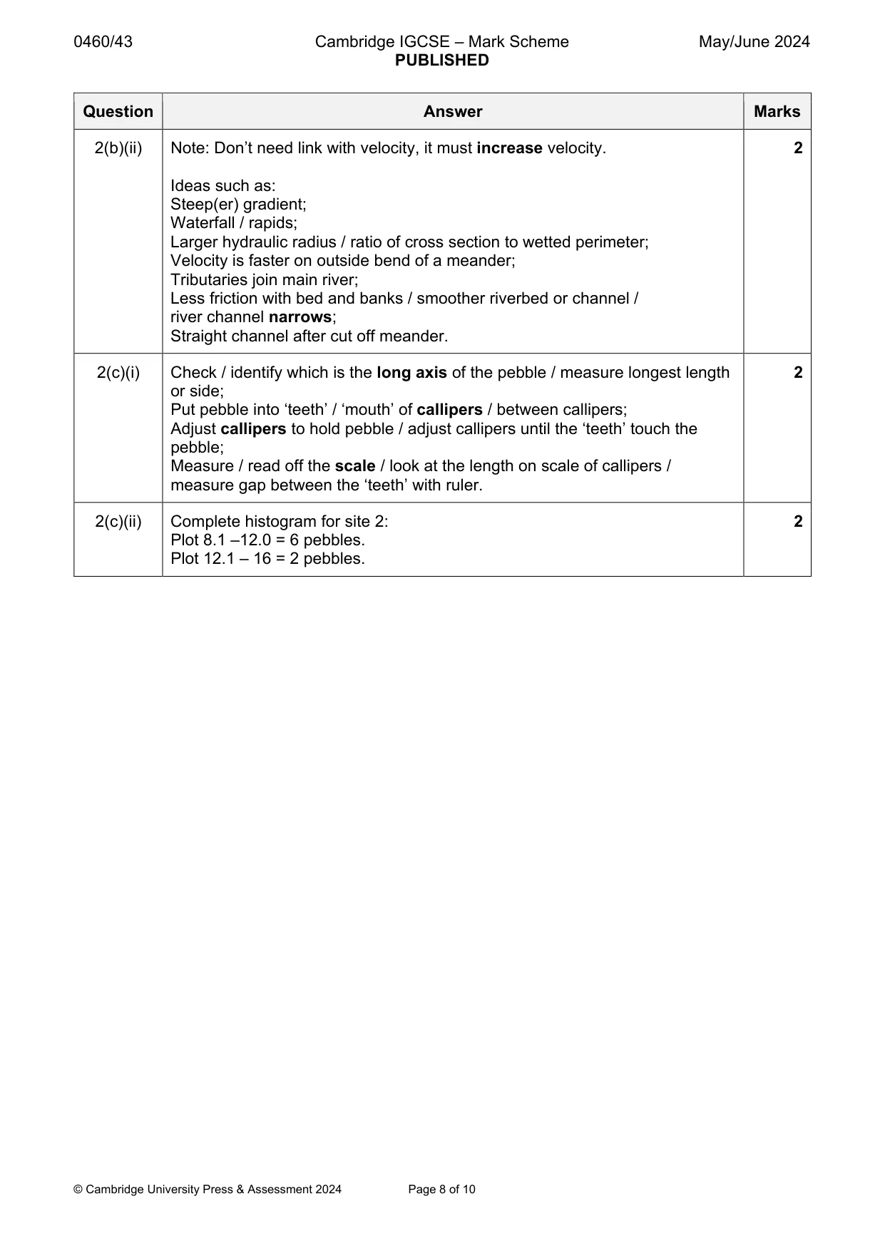 Mark scheme, page 8 of 10