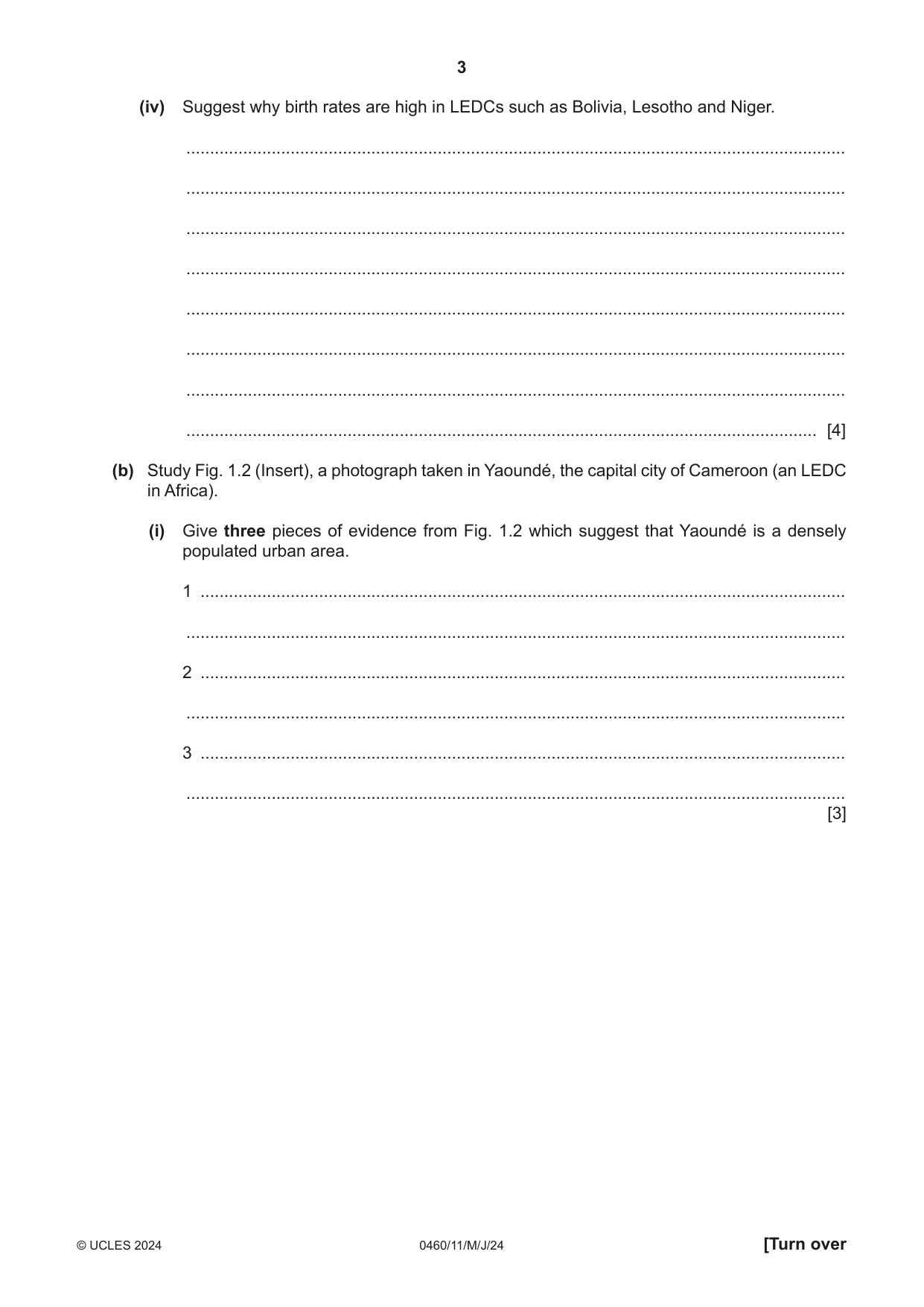 Cambridge IGCSE Geography 0460 2024 May/June Paper 1 · Variant 1 question paper, page 3 of 28