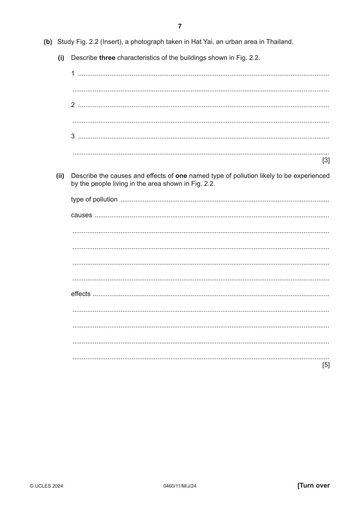 Cambridge IGCSE Geography 0460 2024 May/June Paper 1 · Variant 1 question paper, page 7 of 28