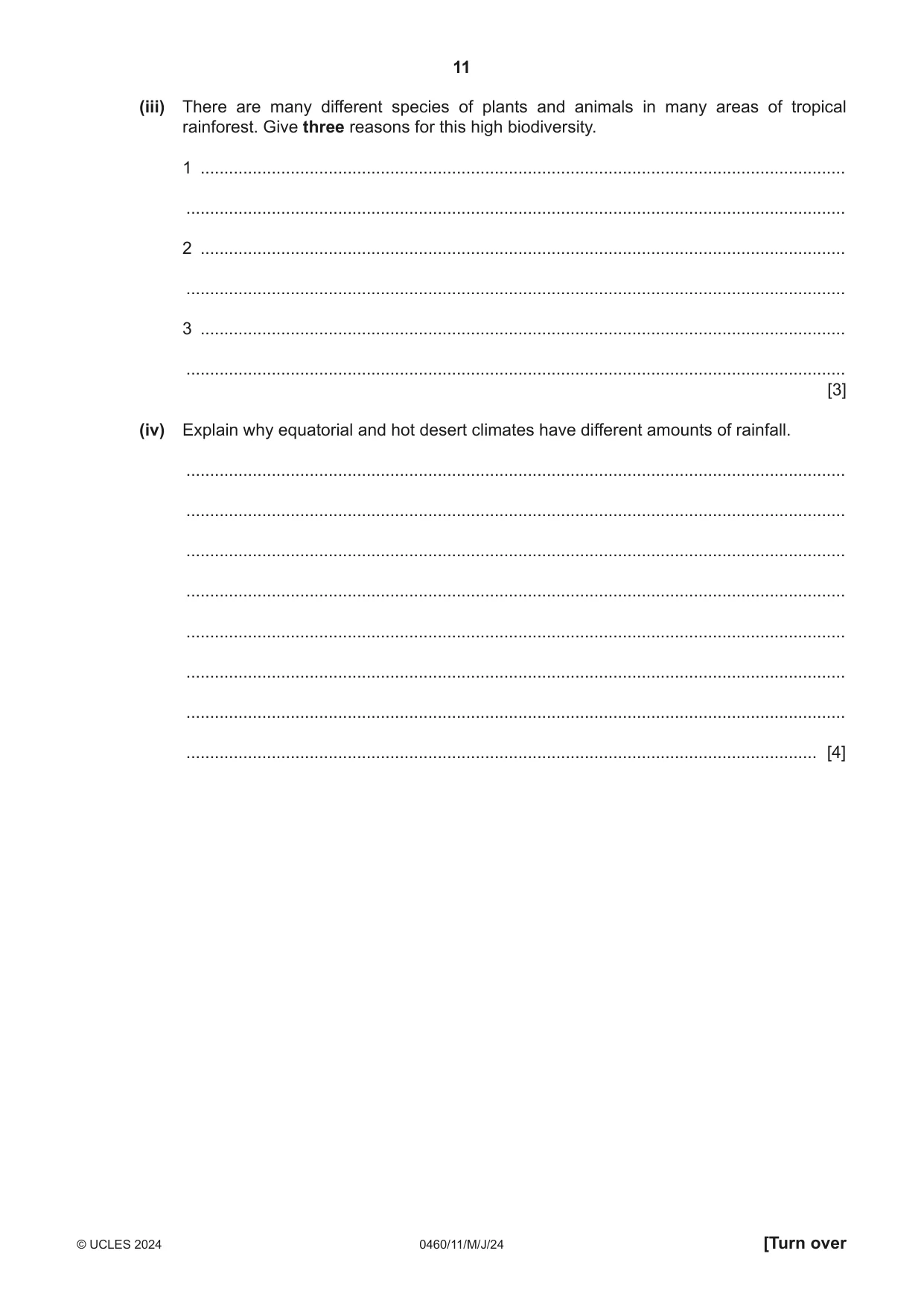 Cambridge IGCSE Geography 0460 2024 May/June Paper 1 · Variant 1 question paper, page 11 of 28