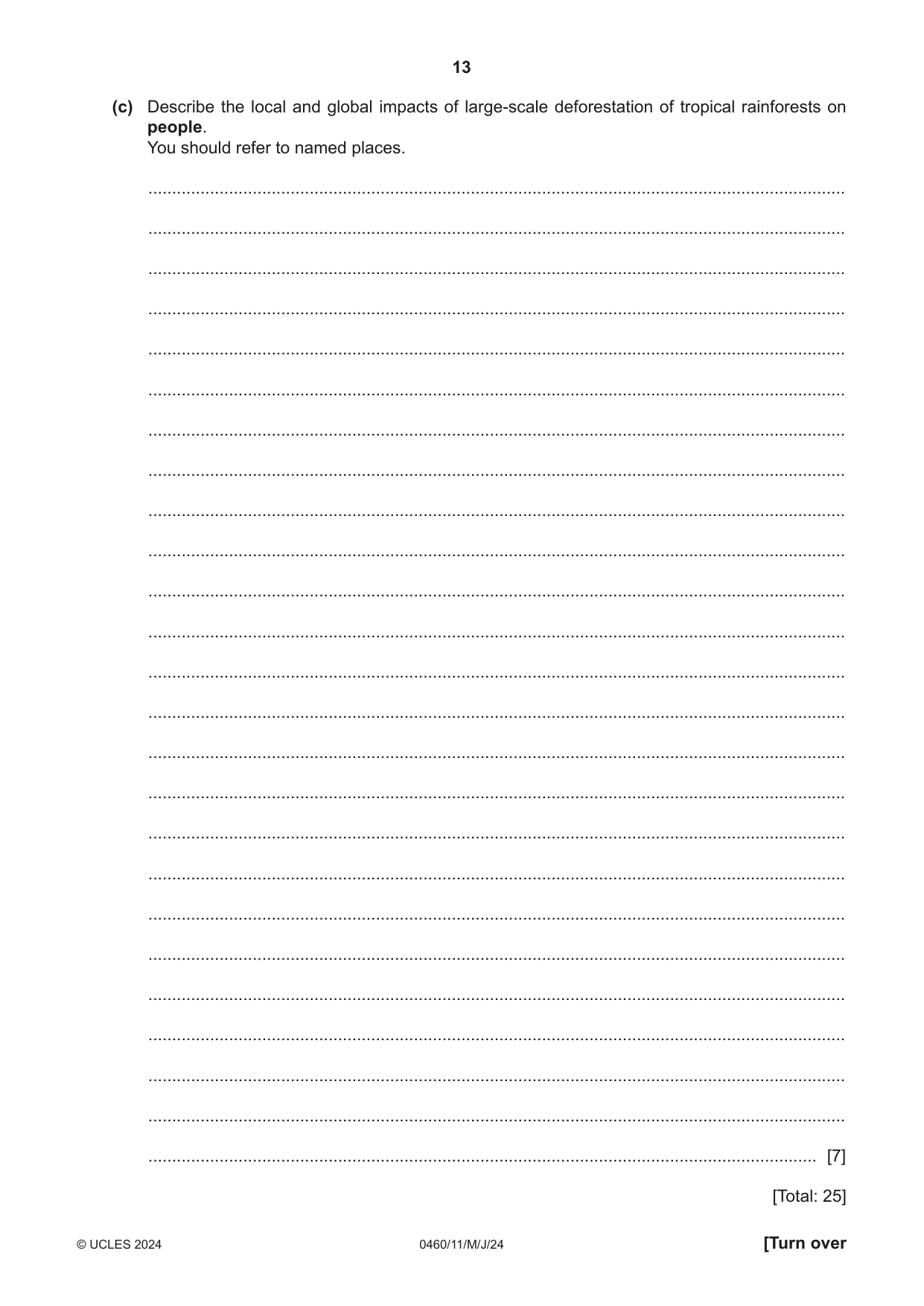 Cambridge IGCSE Geography 0460 2024 May/June Paper 1 · Variant 1 question paper, page 13 of 28