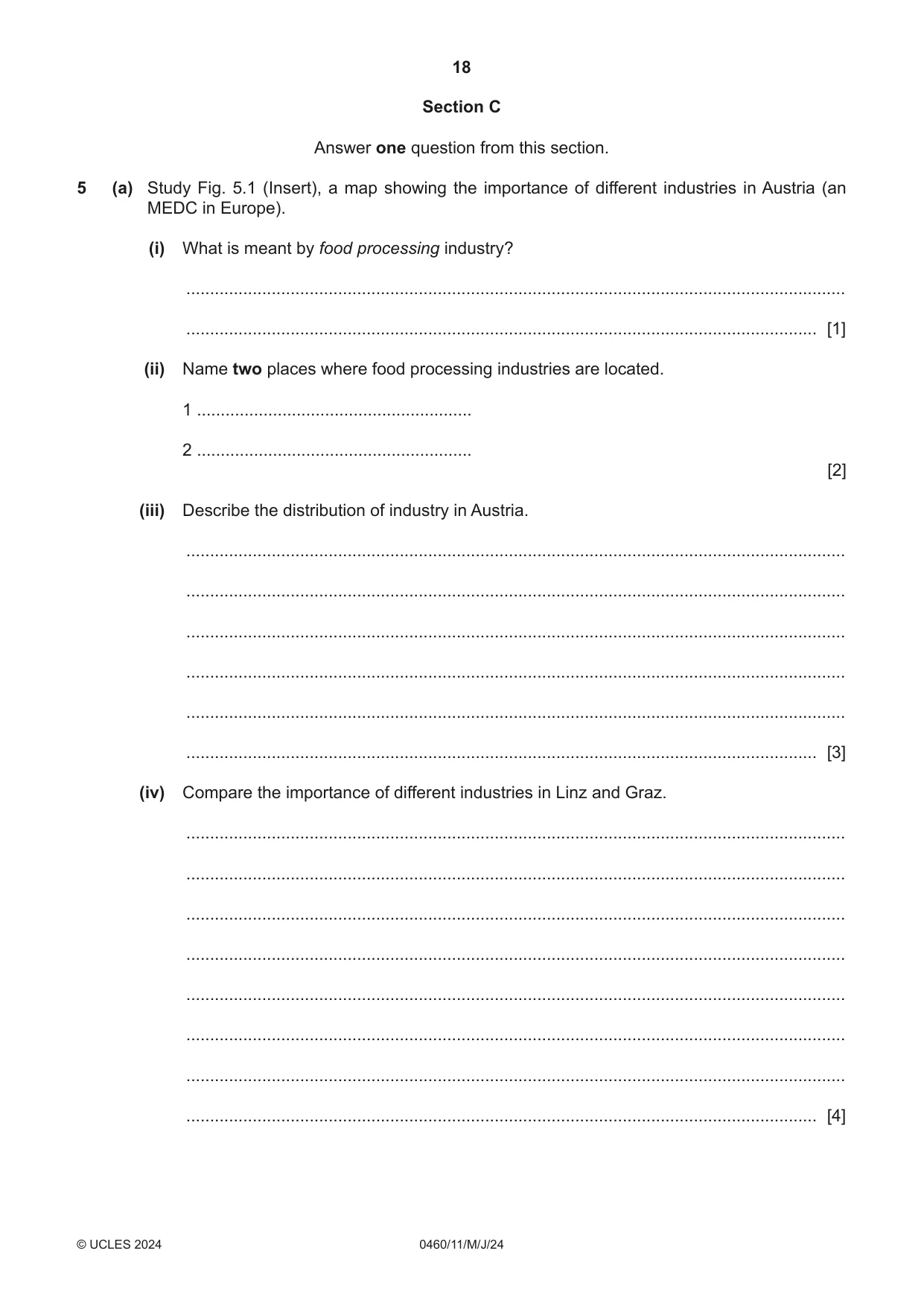 Cambridge IGCSE Geography 0460 2024 May/June Paper 1 · Variant 1 question paper, page 18 of 28