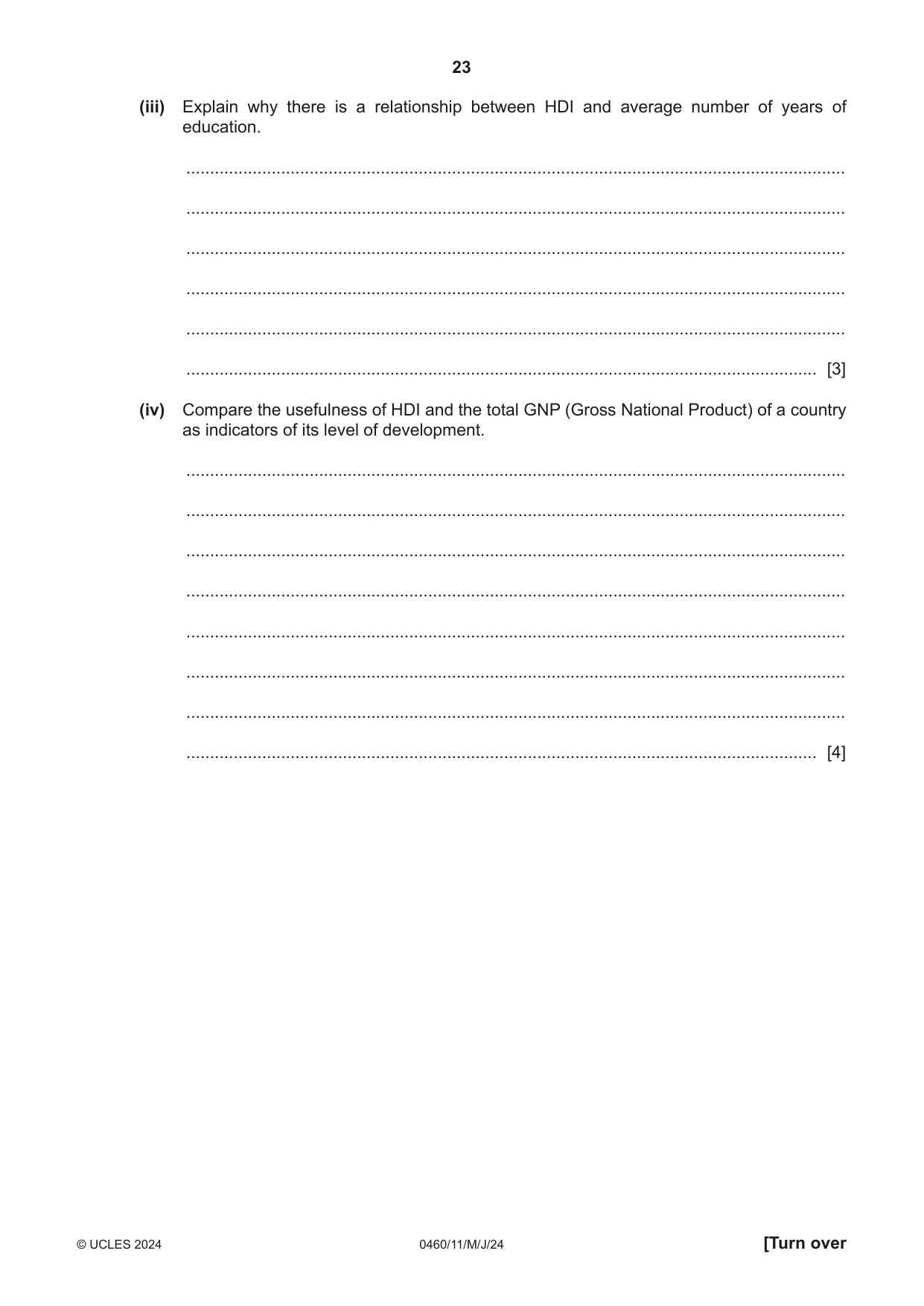 Cambridge IGCSE Geography 0460 2024 May/June Paper 1 · Variant 1 question paper, page 23 of 28