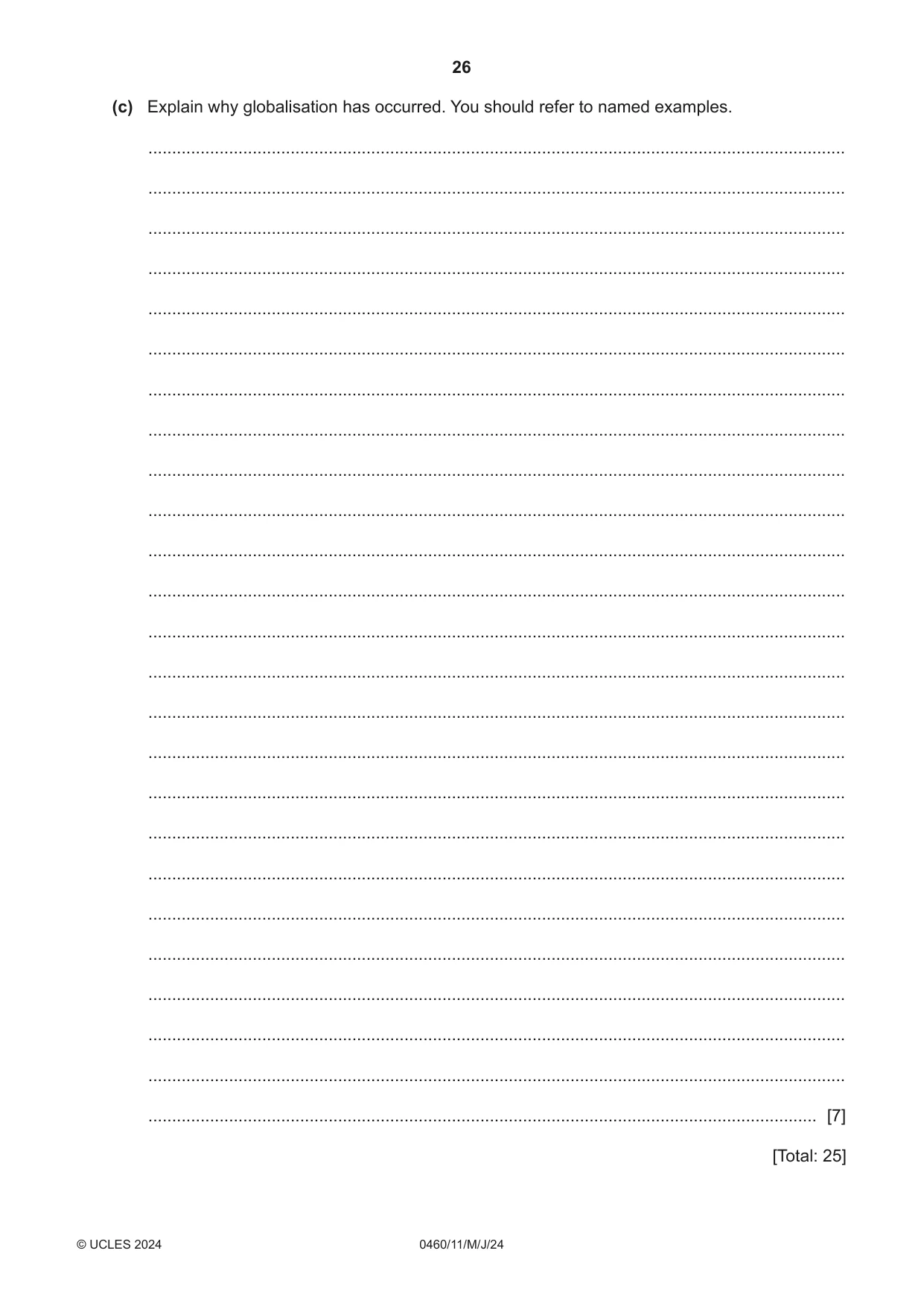 Cambridge IGCSE Geography 0460 2024 May/June Paper 1 · Variant 1 question paper, page 26 of 28