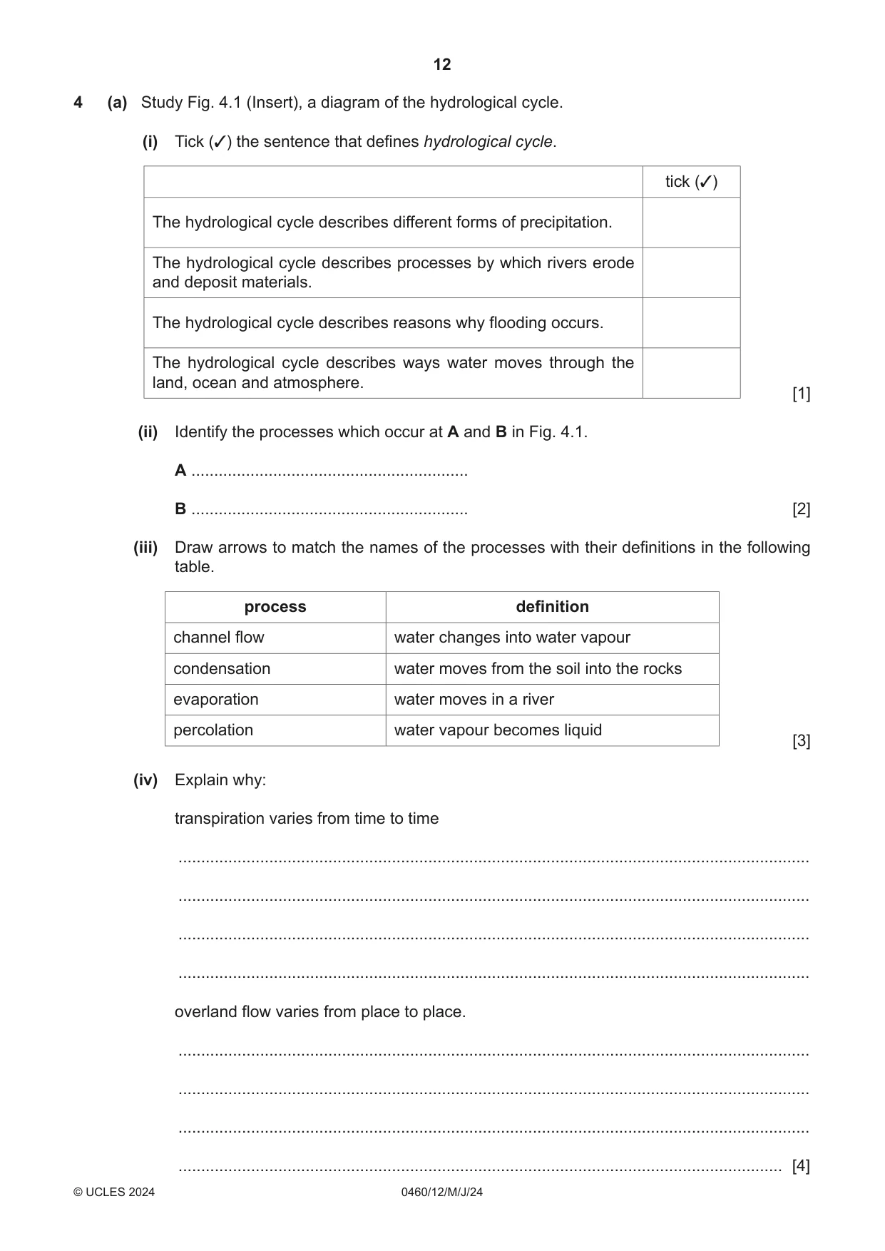 Cambridge IGCSE Geography 0460 2024 May/June Paper 1 · Variant 2 question paper, page 12 of 24