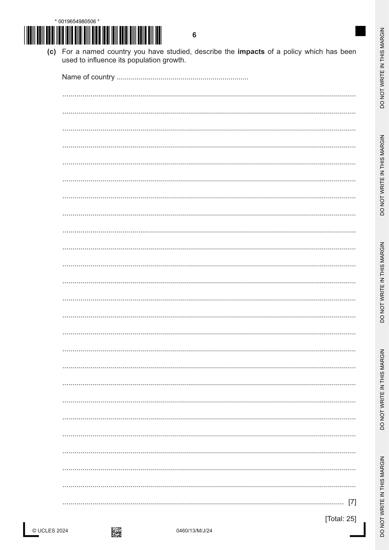 Cambridge IGCSE Geography 0460 2024 May/June Paper 1 · Variant 3 question paper, page 6 of 32