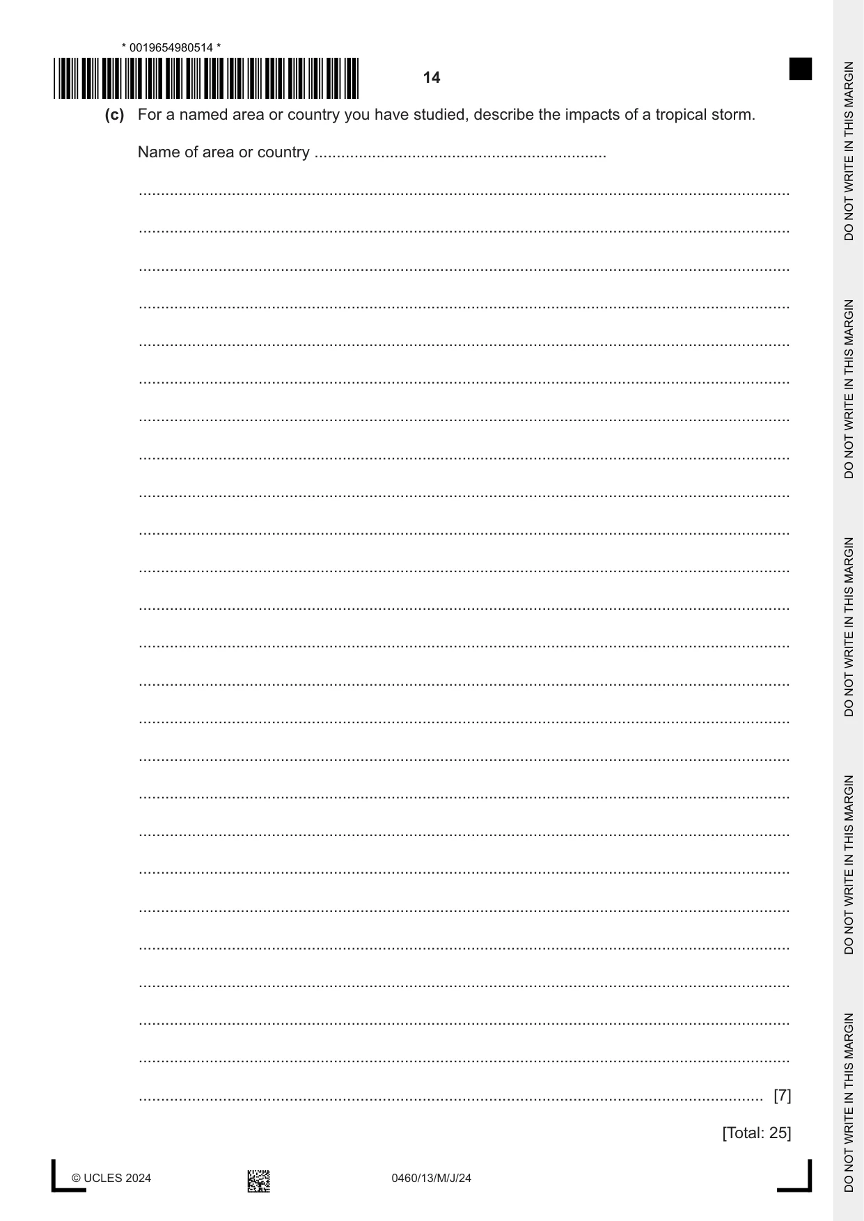 Cambridge IGCSE Geography 0460 2024 May/June Paper 1 · Variant 3 question paper, page 14 of 32