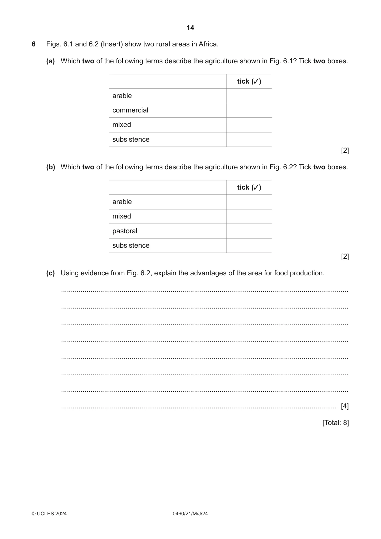 Cambridge IGCSE Geography 0460 2024 May/June Paper 2 · Variant 1 question paper, page 14 of 16