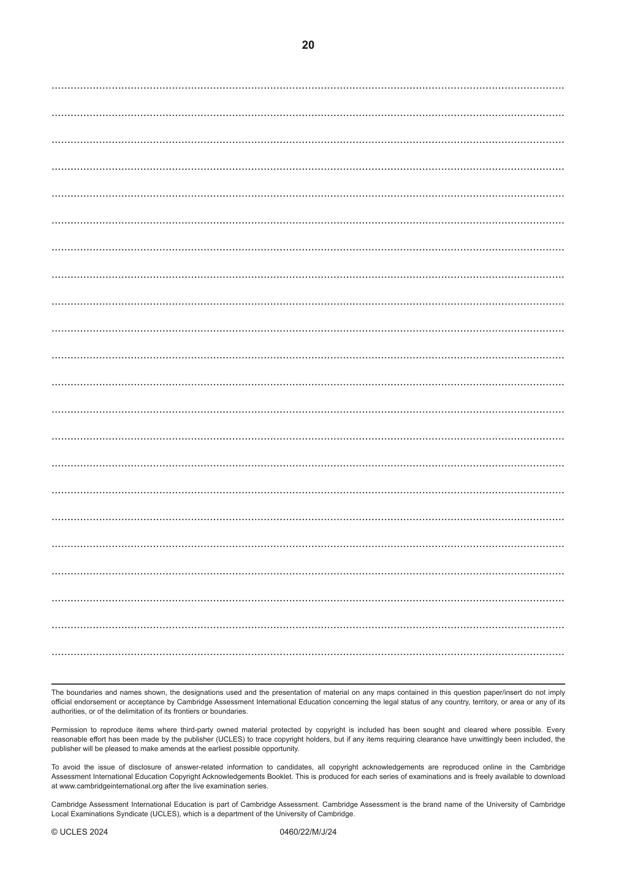 Cambridge IGCSE Geography 0460 2024 May/June Paper 2 · Variant 2 question paper, page 20 of 20