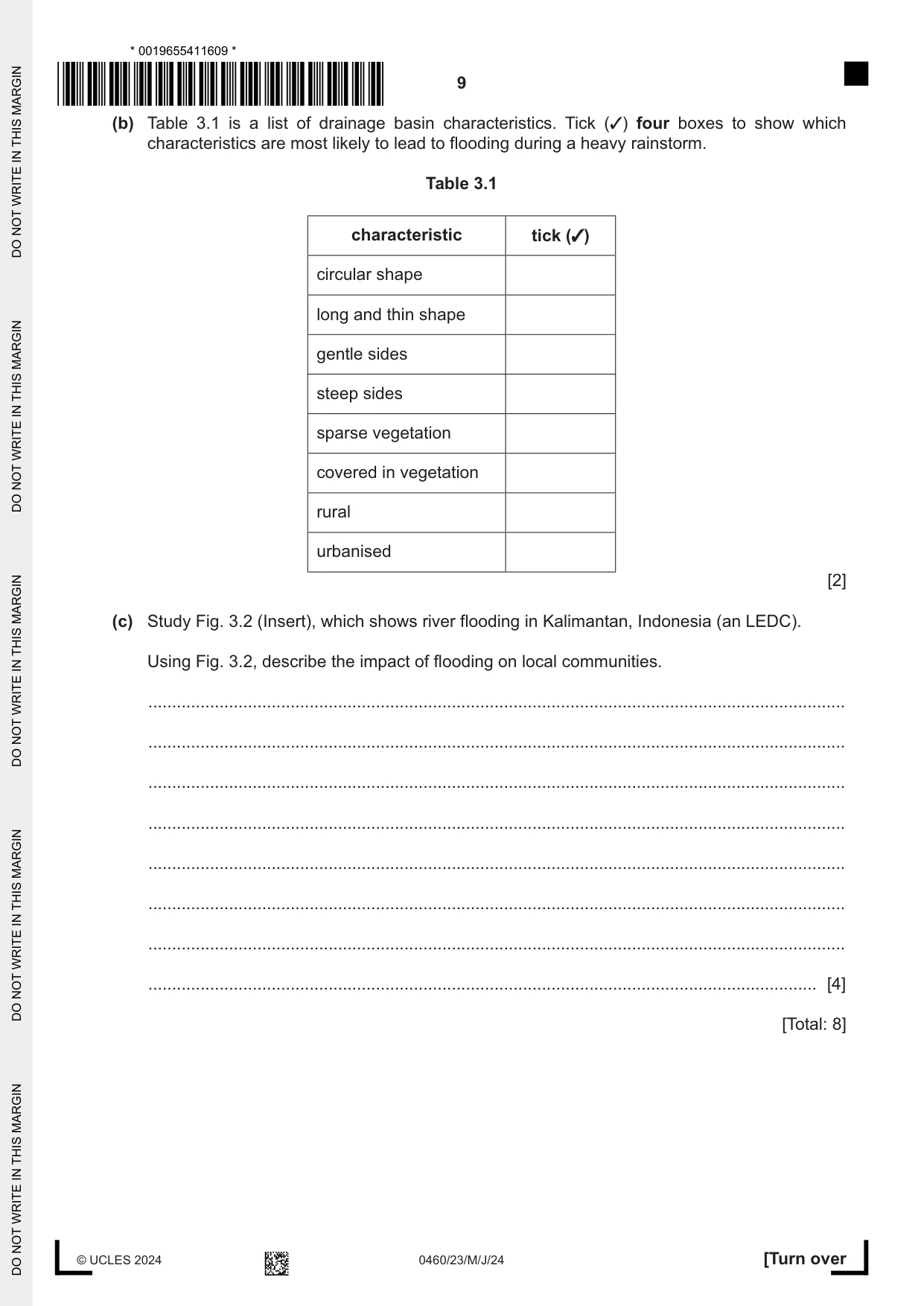 Cambridge IGCSE Geography 0460 2024 May/June Paper 2 · Variant 3 question paper, page 9 of 16