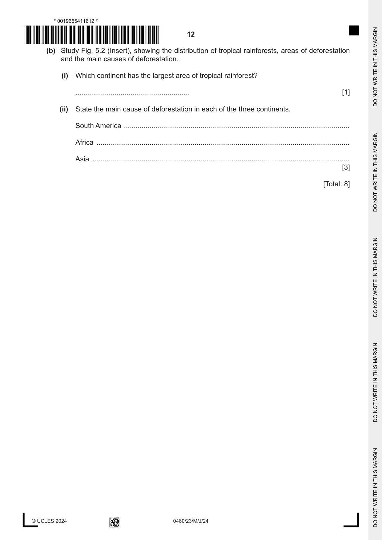 Cambridge IGCSE Geography 0460 2024 May/June Paper 2 · Variant 3 question paper, page 12 of 16