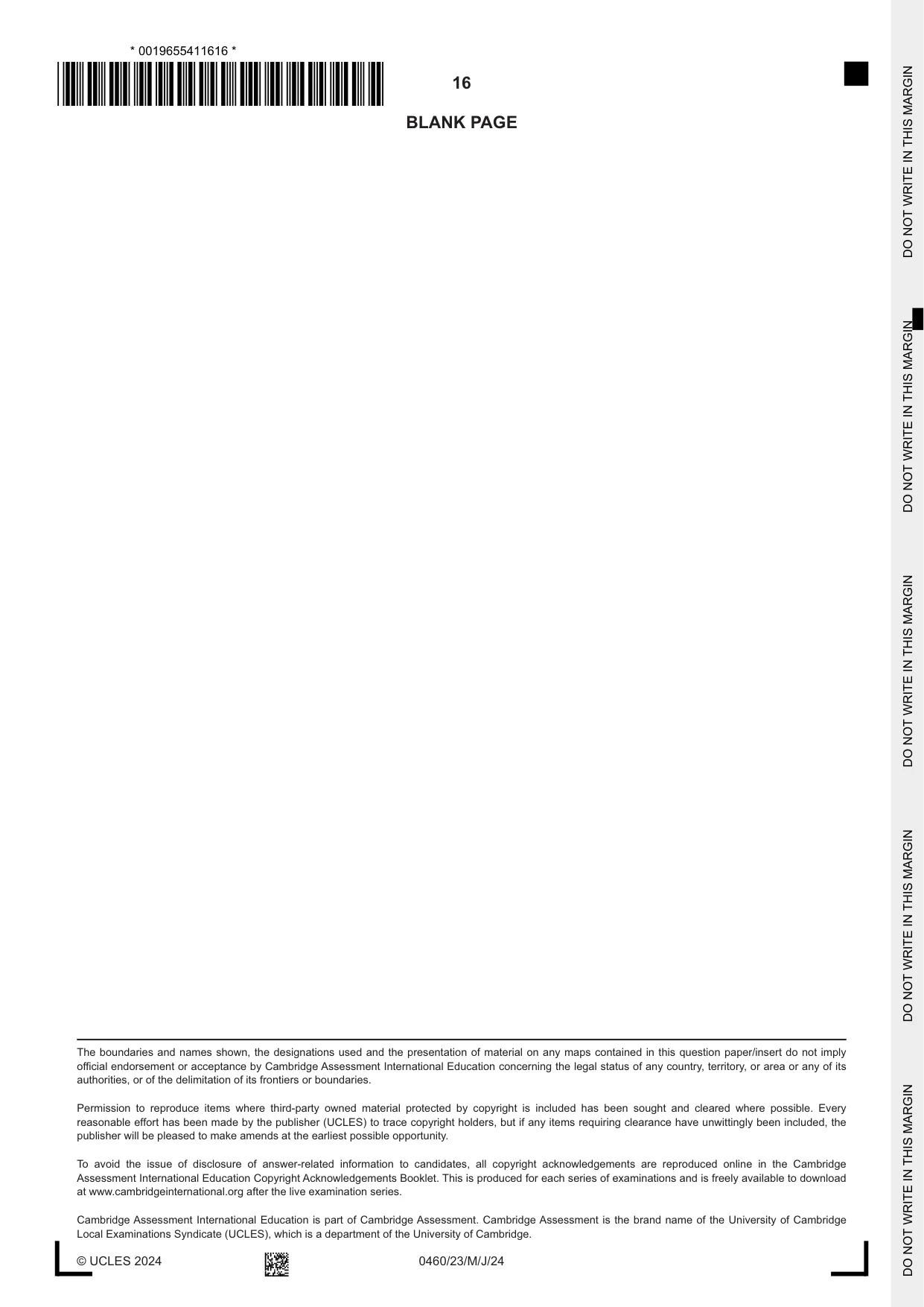 Cambridge IGCSE Geography 0460 2024 May/June Paper 2 · Variant 3 question paper, page 16 of 16