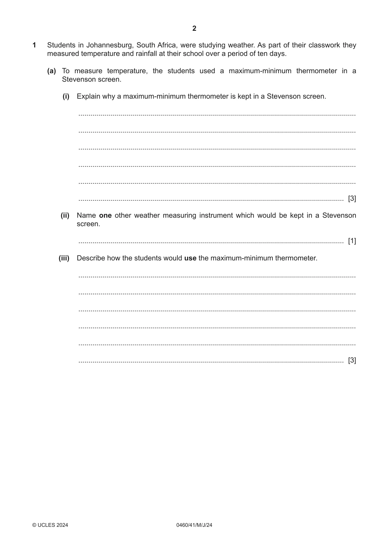 Cambridge IGCSE Geography 0460 2024 May/June Paper 4 · Variant 1 question paper, page 2 of 20