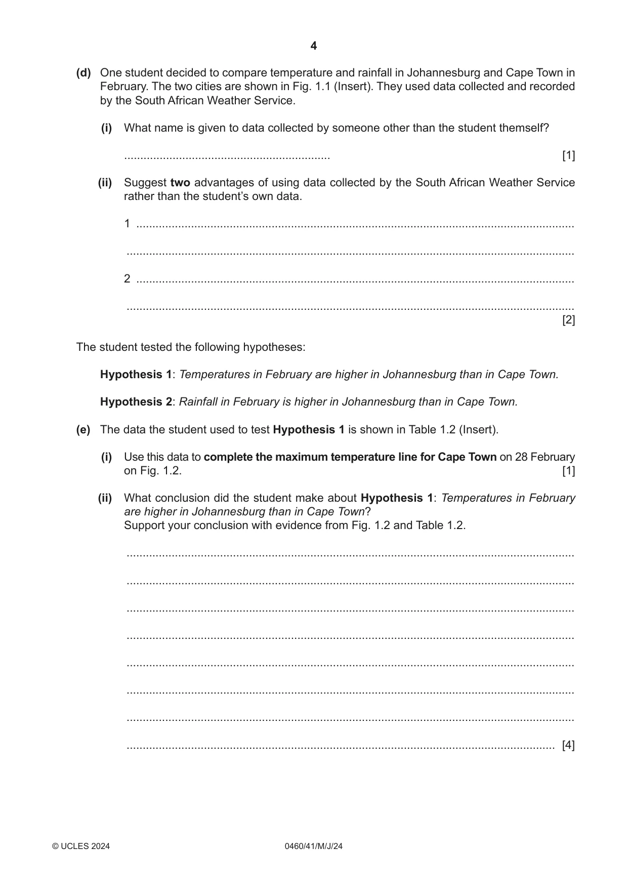 Cambridge IGCSE Geography 0460 2024 May/June Paper 4 · Variant 1 question paper, page 4 of 20