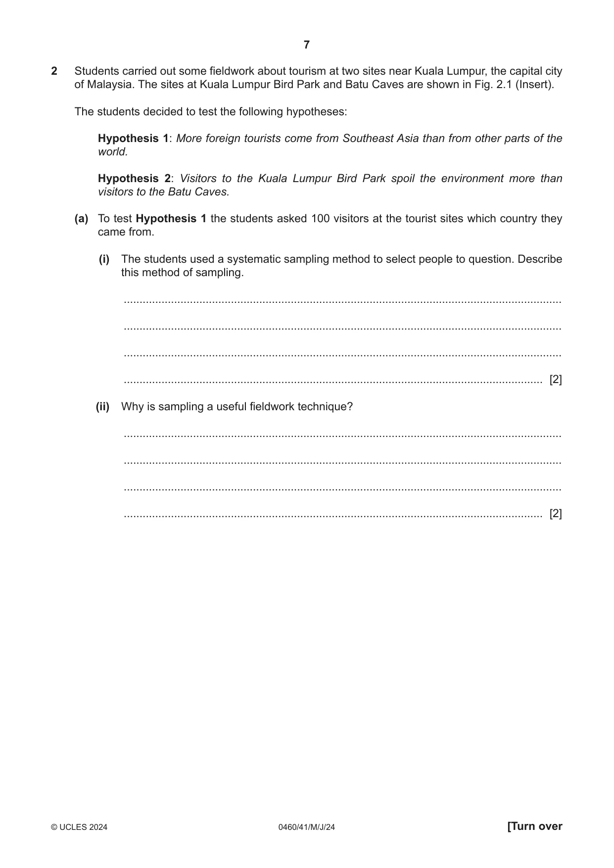 Cambridge IGCSE Geography 0460 2024 May/June Paper 4 · Variant 1 question paper, page 7 of 20