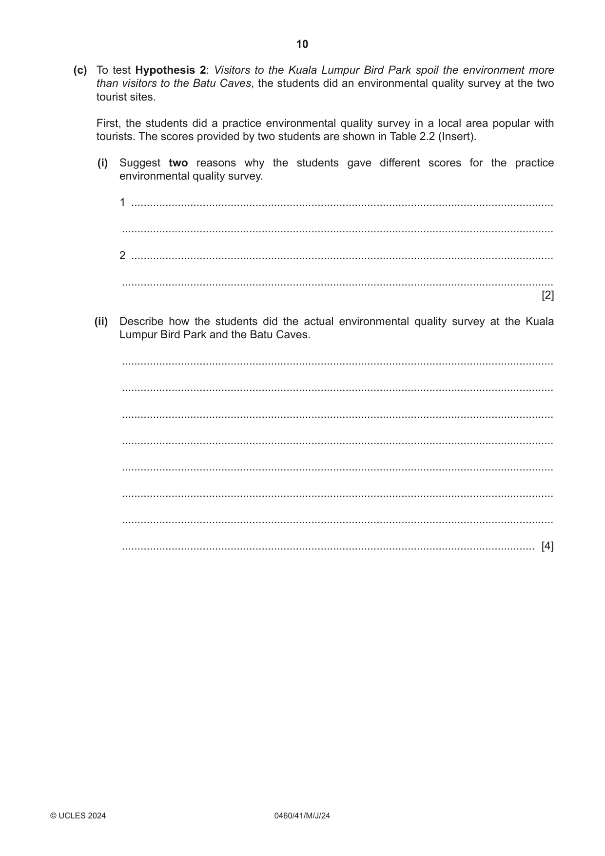 Cambridge IGCSE Geography 0460 2024 May/June Paper 4 · Variant 1 question paper, page 10 of 20