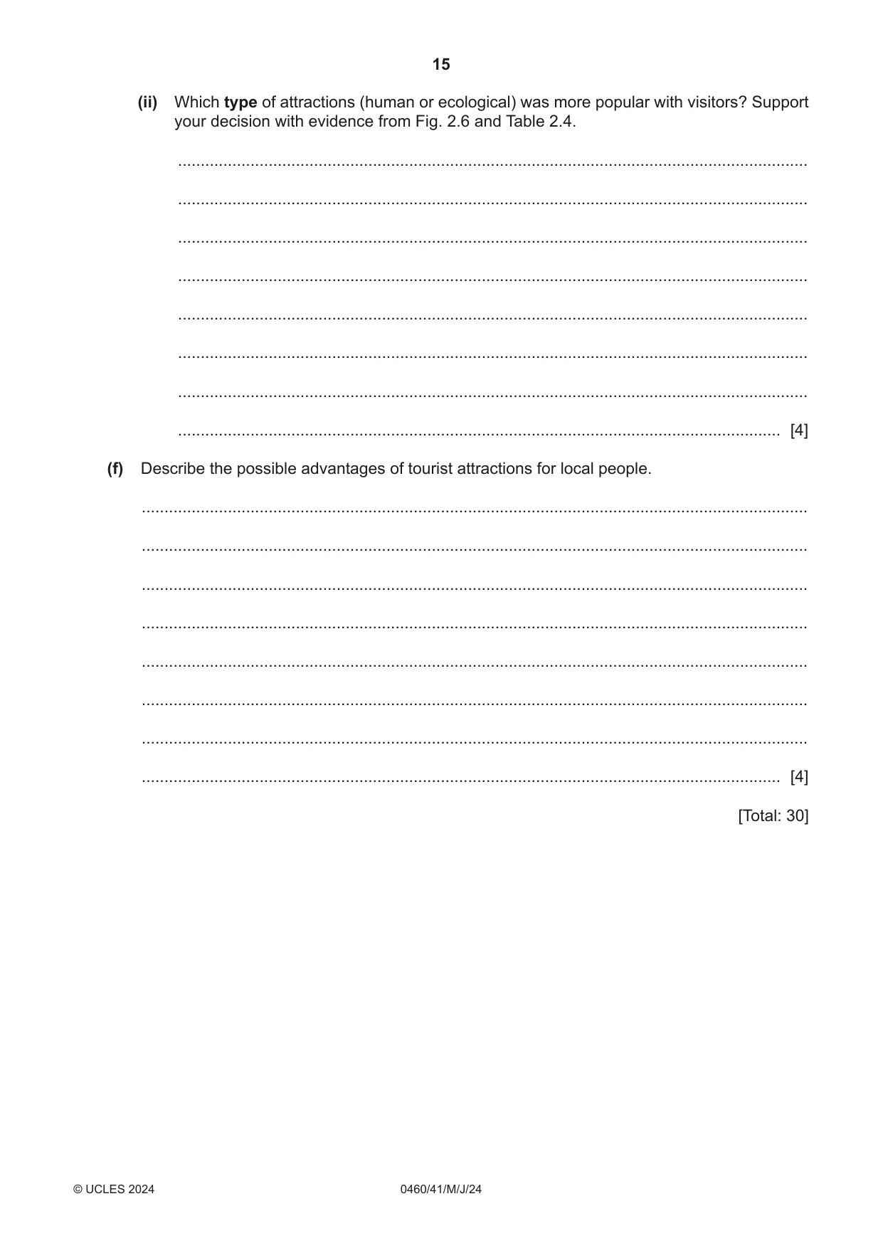 Cambridge IGCSE Geography 0460 2024 May/June Paper 4 · Variant 1 question paper, page 15 of 20