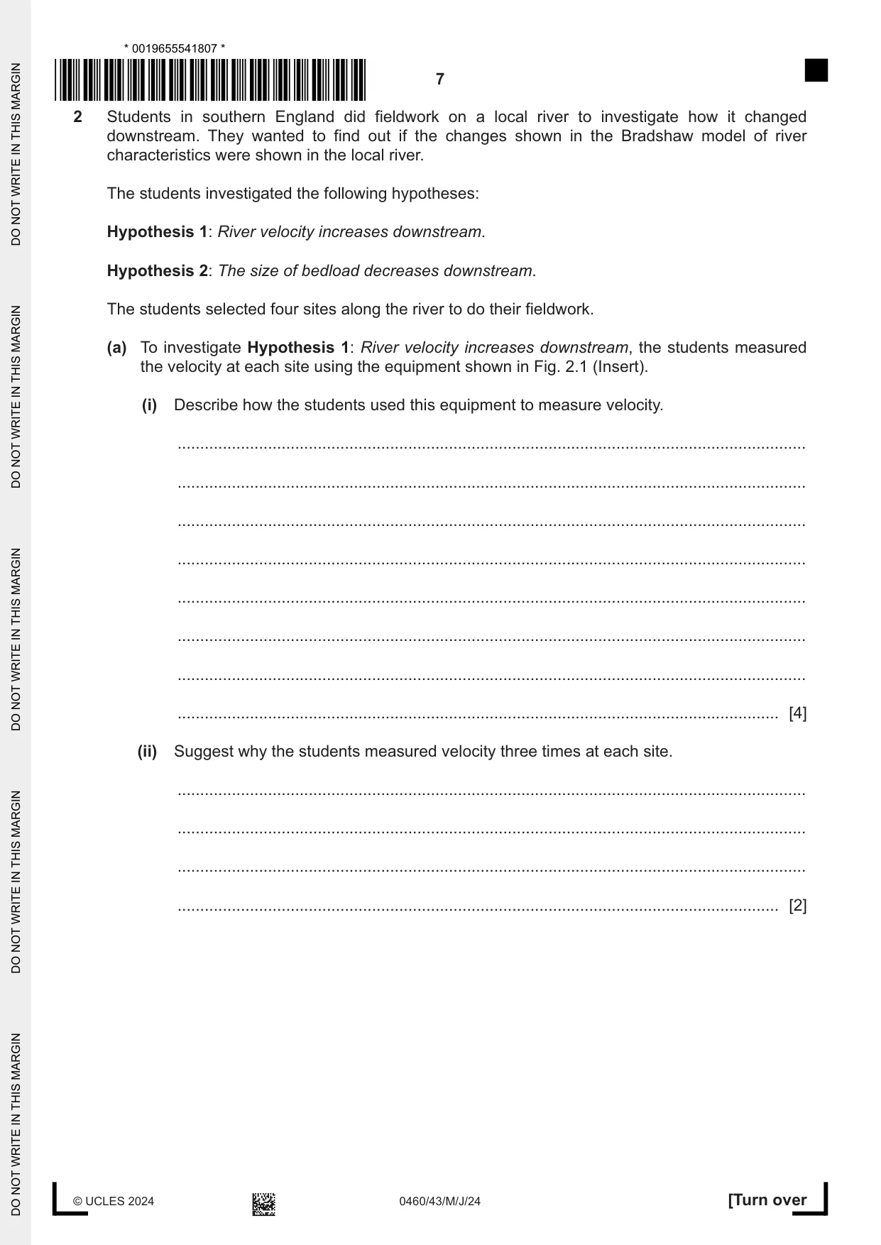 Cambridge IGCSE Geography 0460 2024 May/June Paper 4 · Variant 3 question paper, page 7 of 16