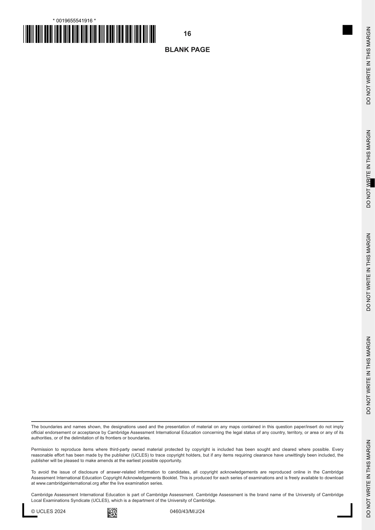 Cambridge IGCSE Geography 0460 2024 May/June Paper 4 · Variant 3 question paper, page 16 of 16