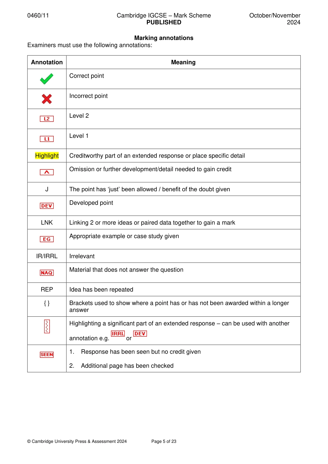Mark scheme, page 5 of 23