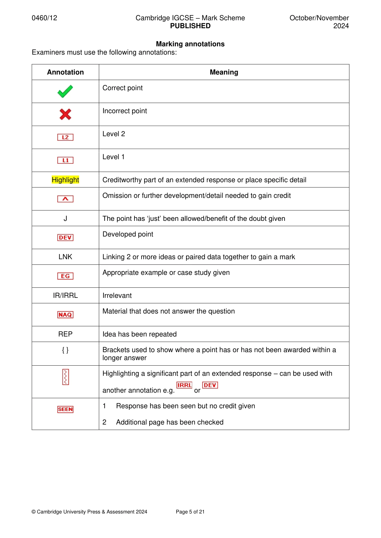 Mark scheme, page 5 of 21