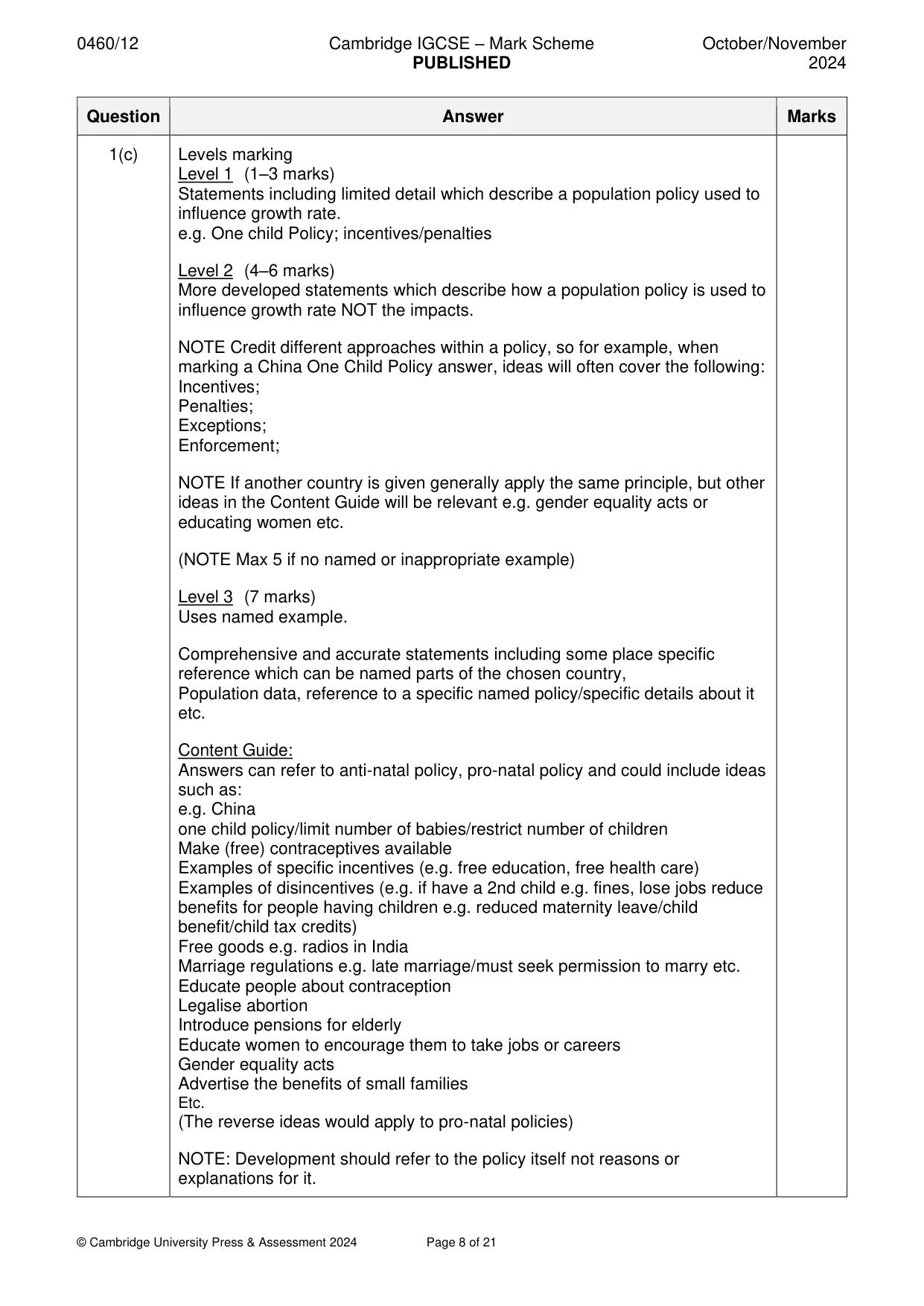 Mark scheme, page 8 of 21