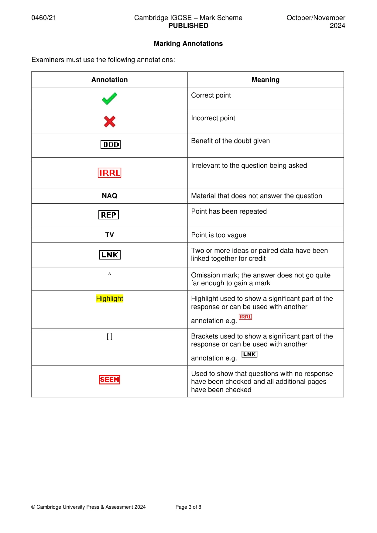 Mark scheme, page 3 of 8
