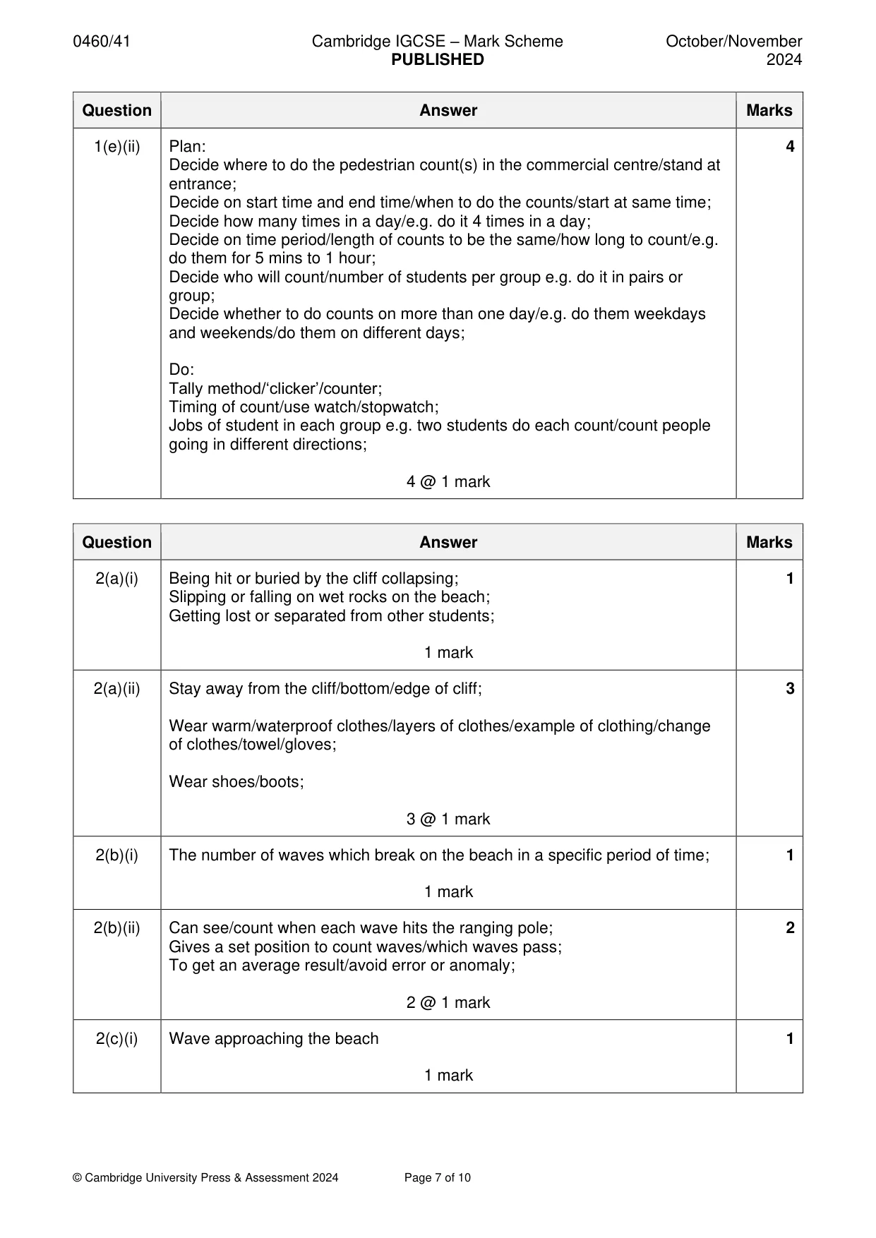 Mark scheme, page 7 of 10