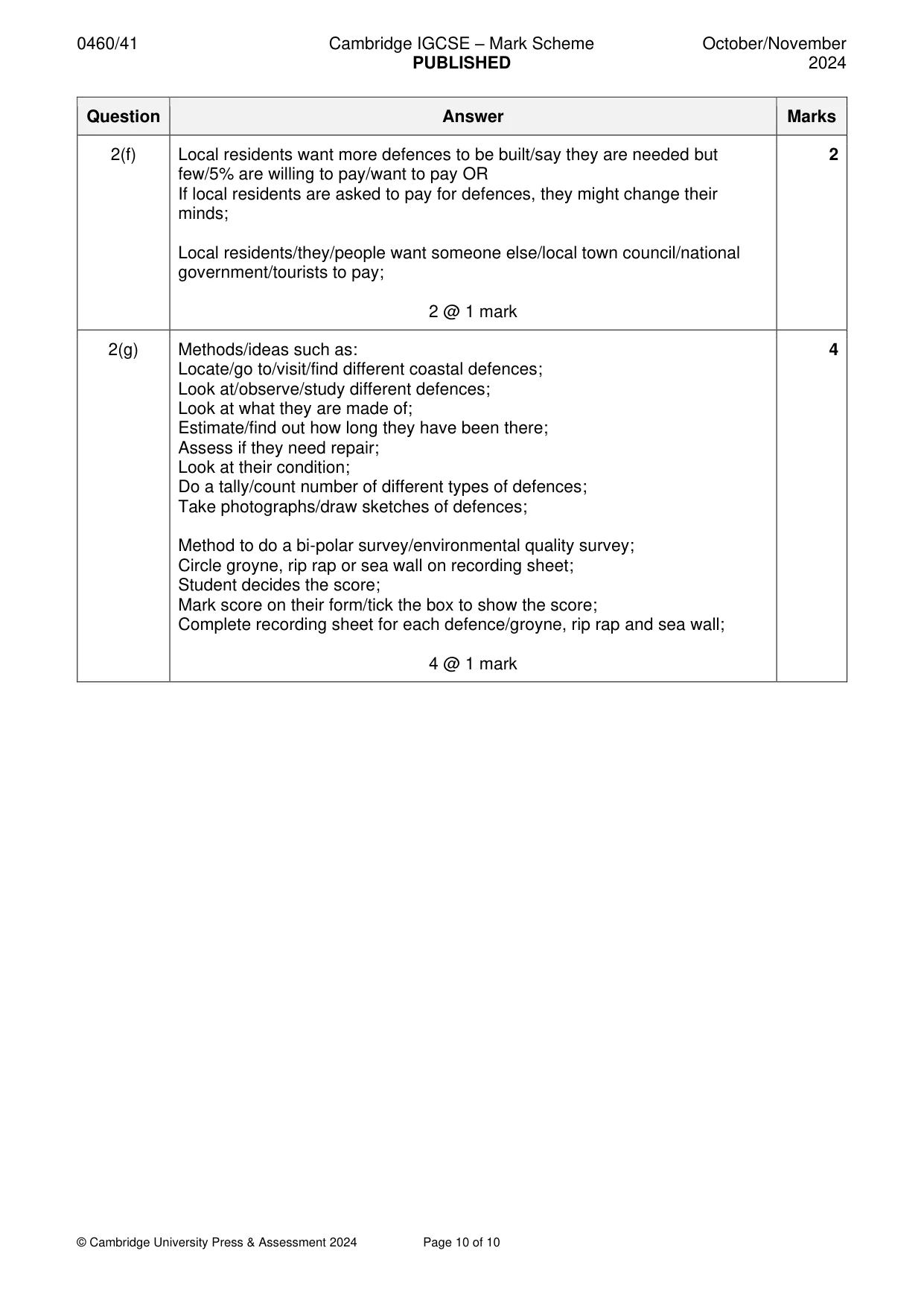 Mark scheme, page 10 of 10