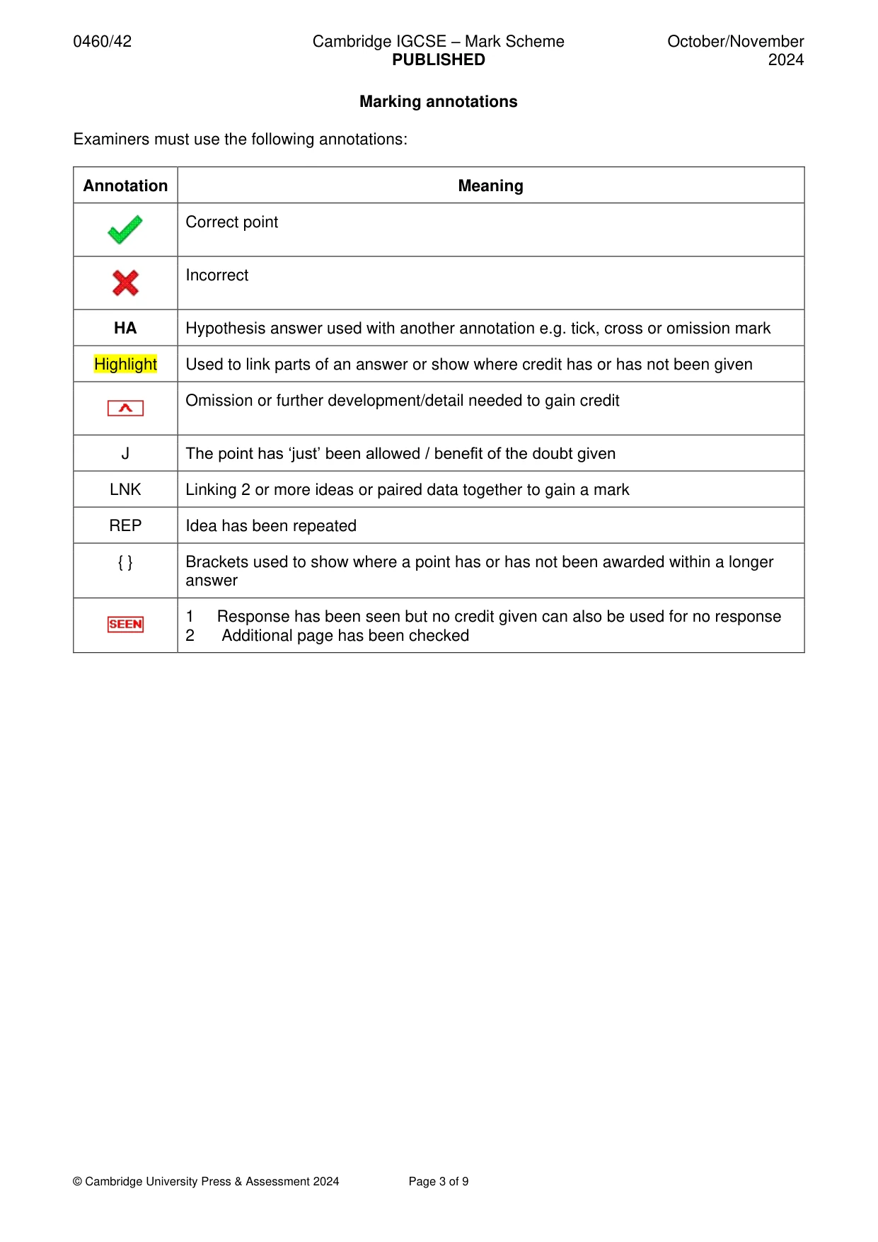 Mark scheme, page 3 of 9