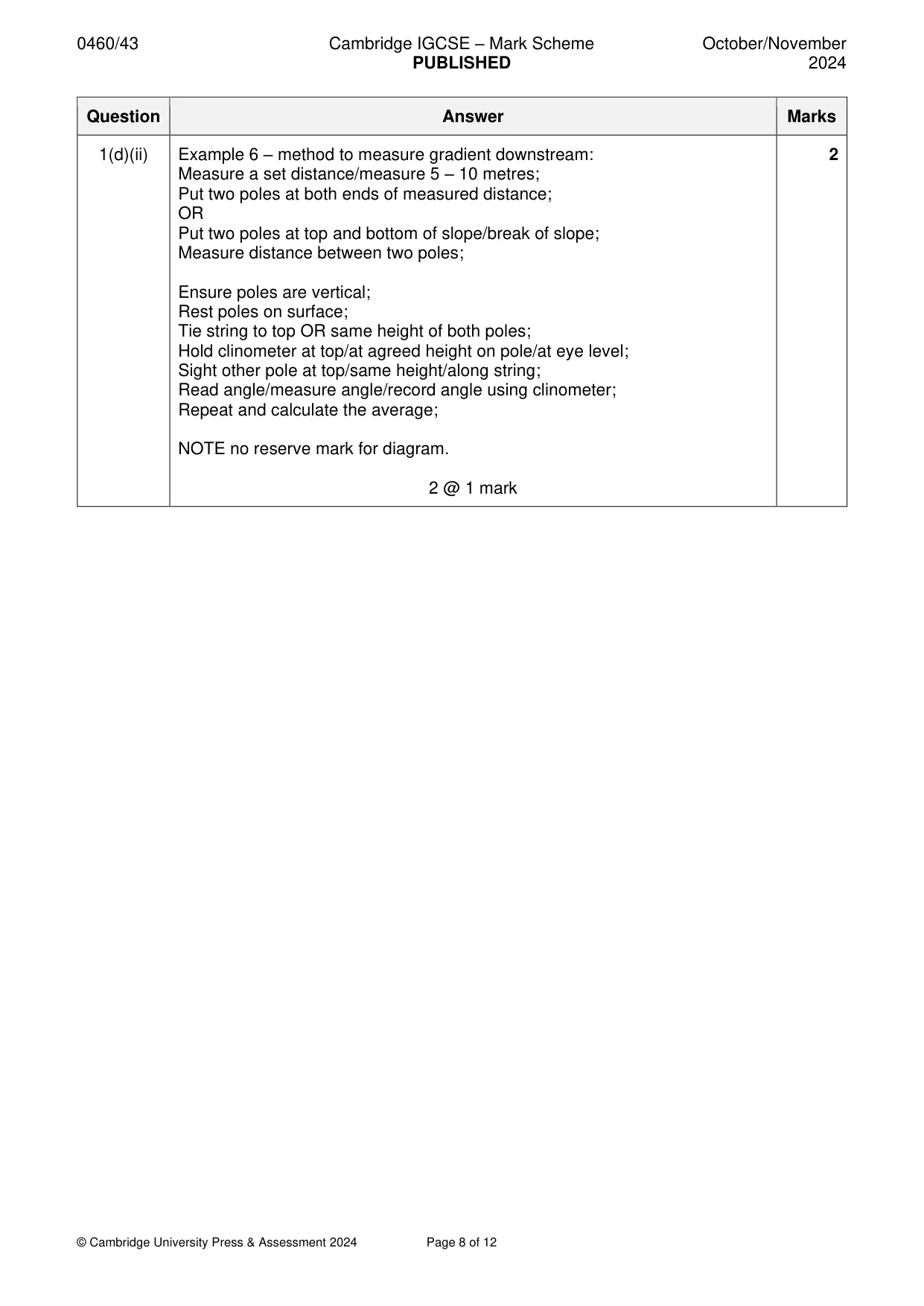 Mark scheme, page 8 of 12