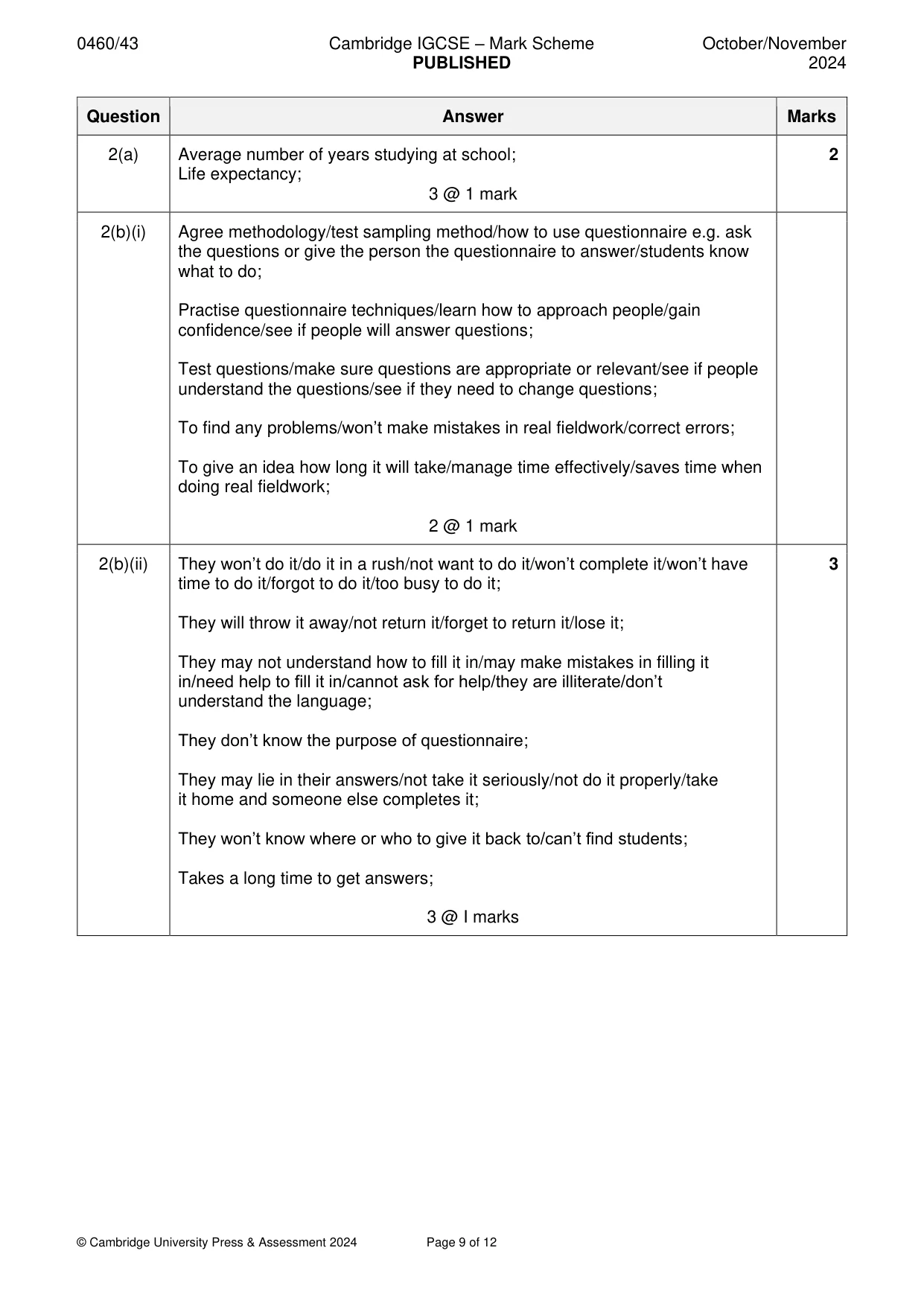 Mark scheme, page 9 of 12