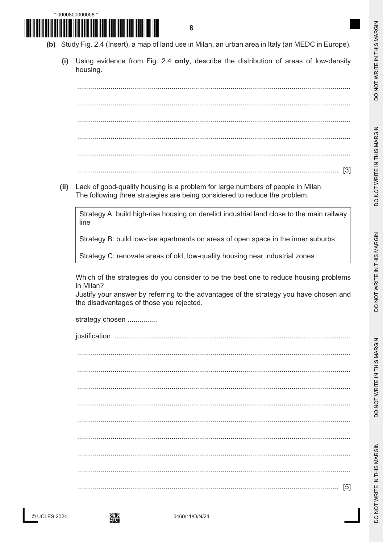 Cambridge IGCSE Geography 0460 2024 Oct/Nov Paper 1 · Variant 1 question paper, page 8 of 28